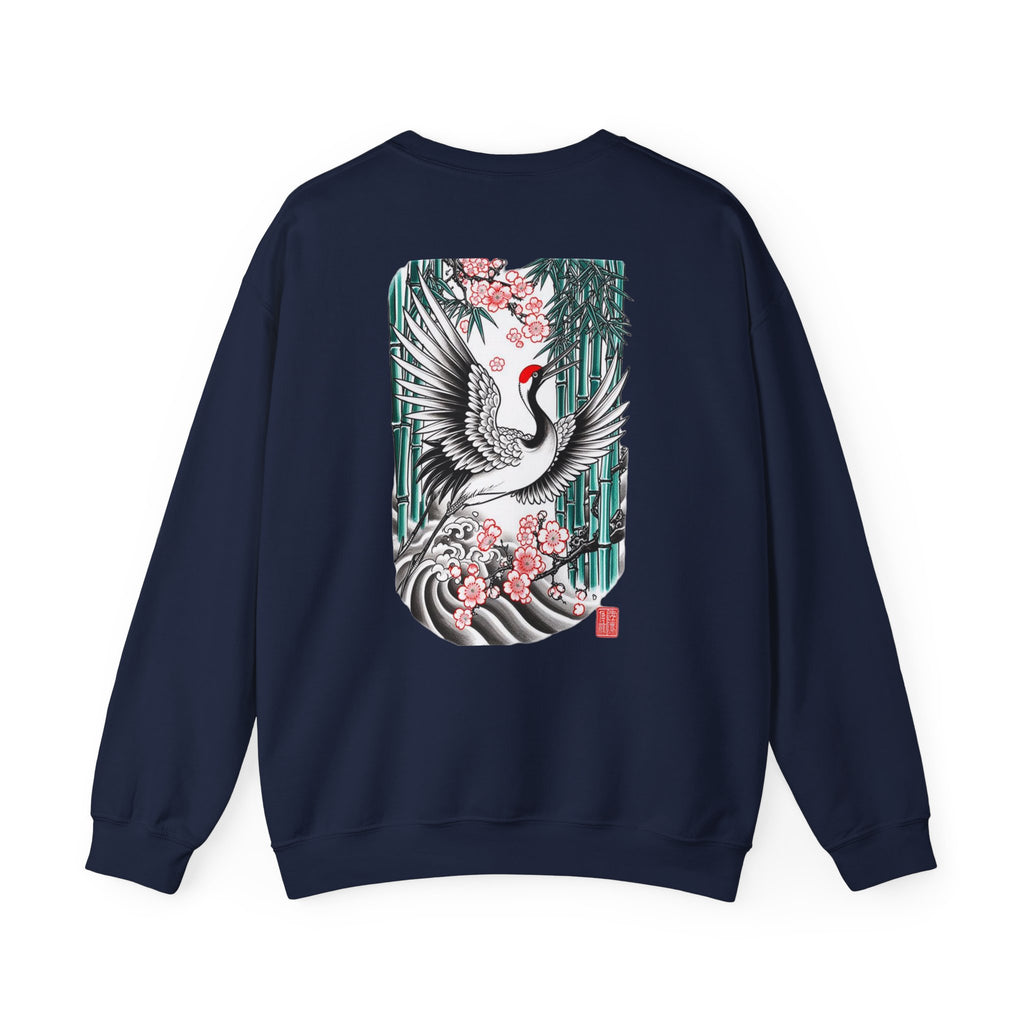 Crane & Cherry Blossom Crewneck Sweatshirt — Japanese Crane Graphic Pullover
