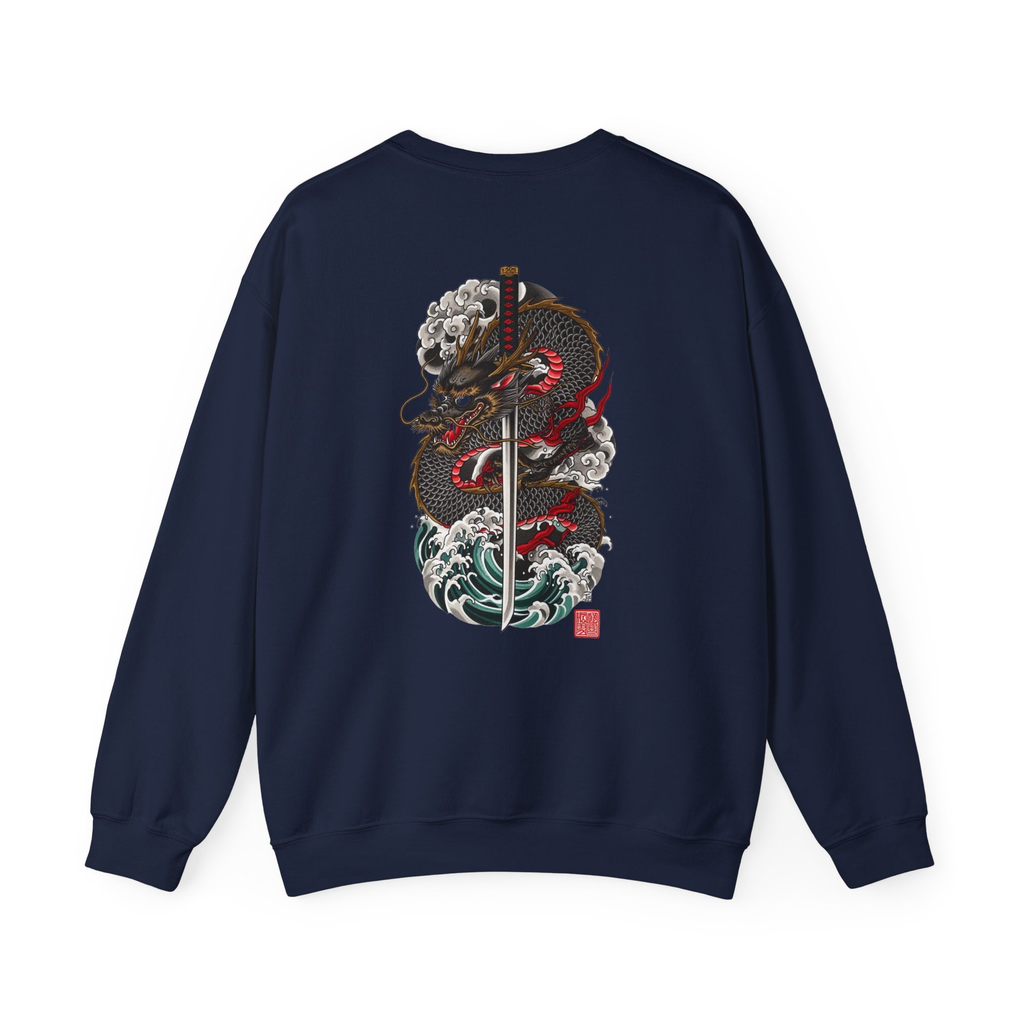Dragon Sword Crewneck Sweatshirt — Japanese Wave Tattoo Style