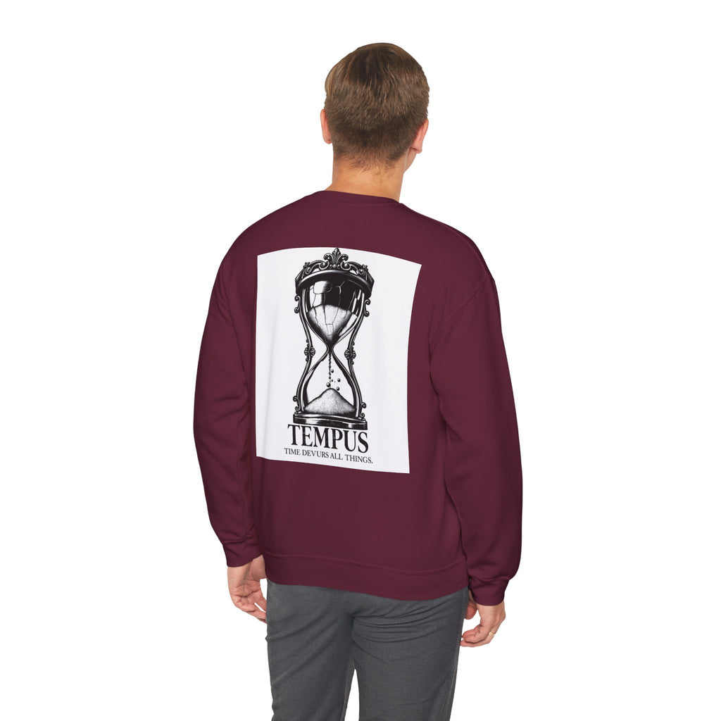 Tempus Hourglass Crewneck Sweatshirt — 'Time Devours All Things' Graphic