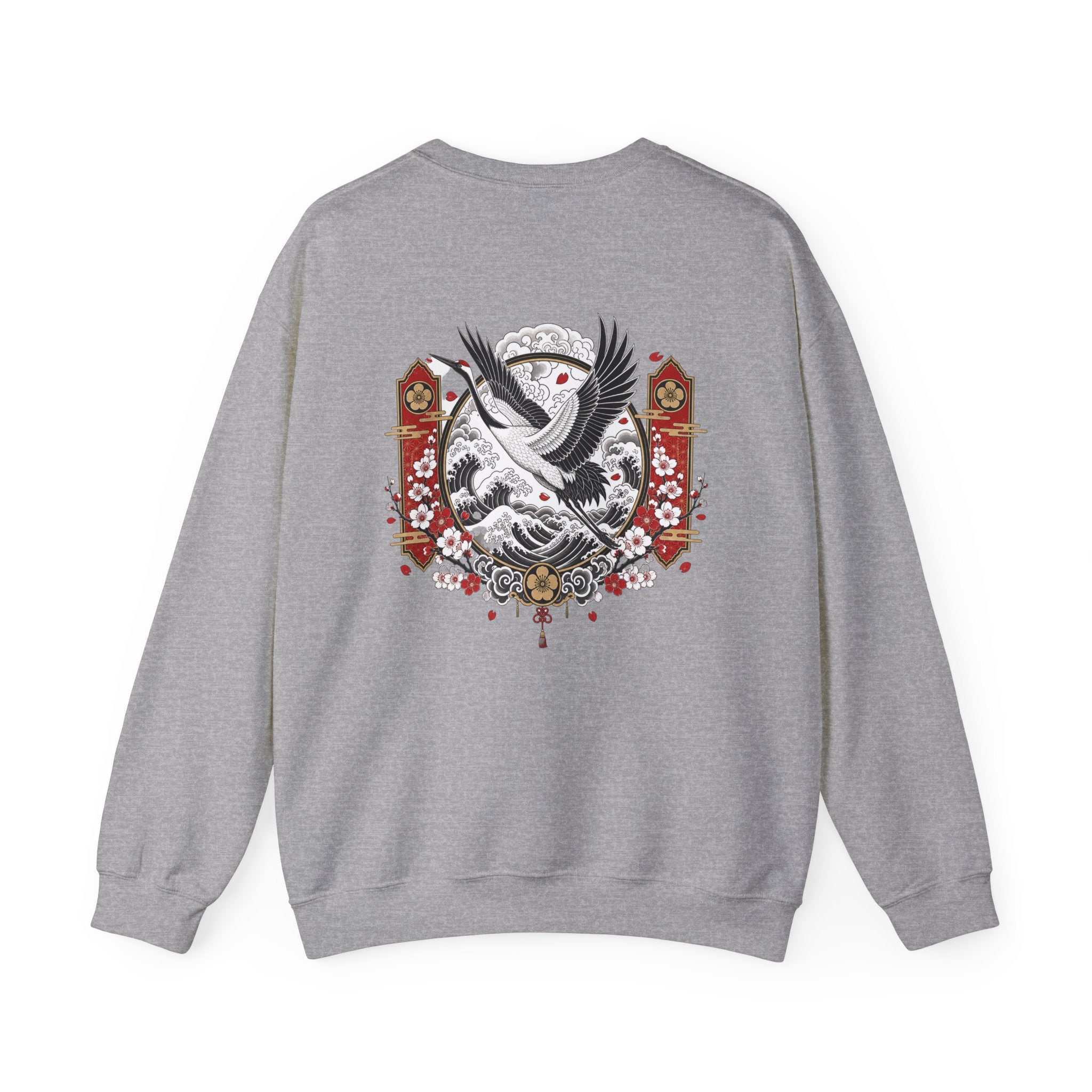 Crane Moon Crewneck Sweatshirt — Japanese-Inspired Crane & Moon Back Graphic