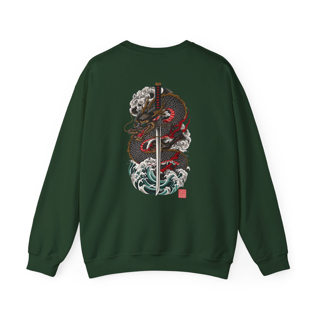 Dragon Sword Crewneck Sweatshirt — Japanese Wave Tattoo Style