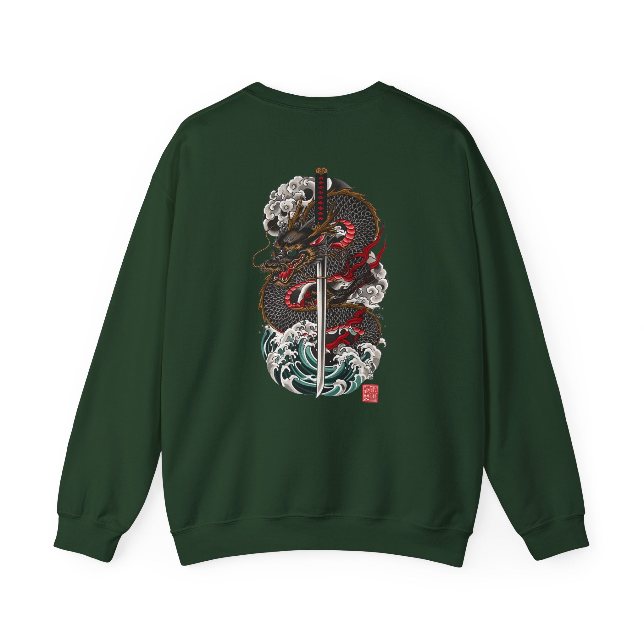 Dragon Sword Crewneck Sweatshirt — Japanese Wave Tattoo Style