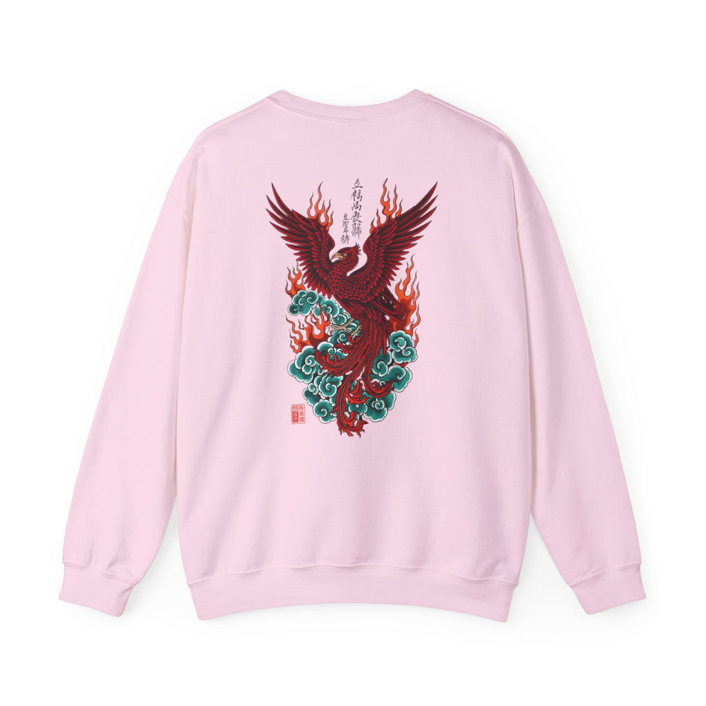 Phoenix Rising Crewneck Sweatshirt — Japanese-style Flaming Phoenix Back Print
