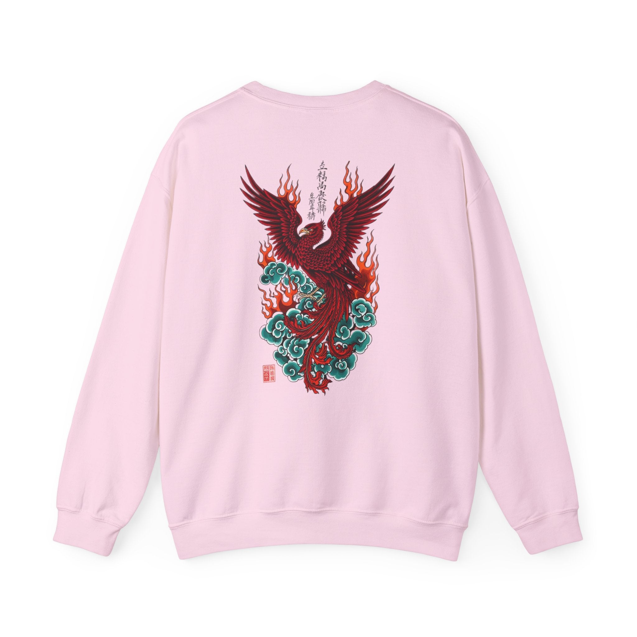Phoenix Rising Crewneck Sweatshirt — Japanese-style Flaming Phoenix Back Print