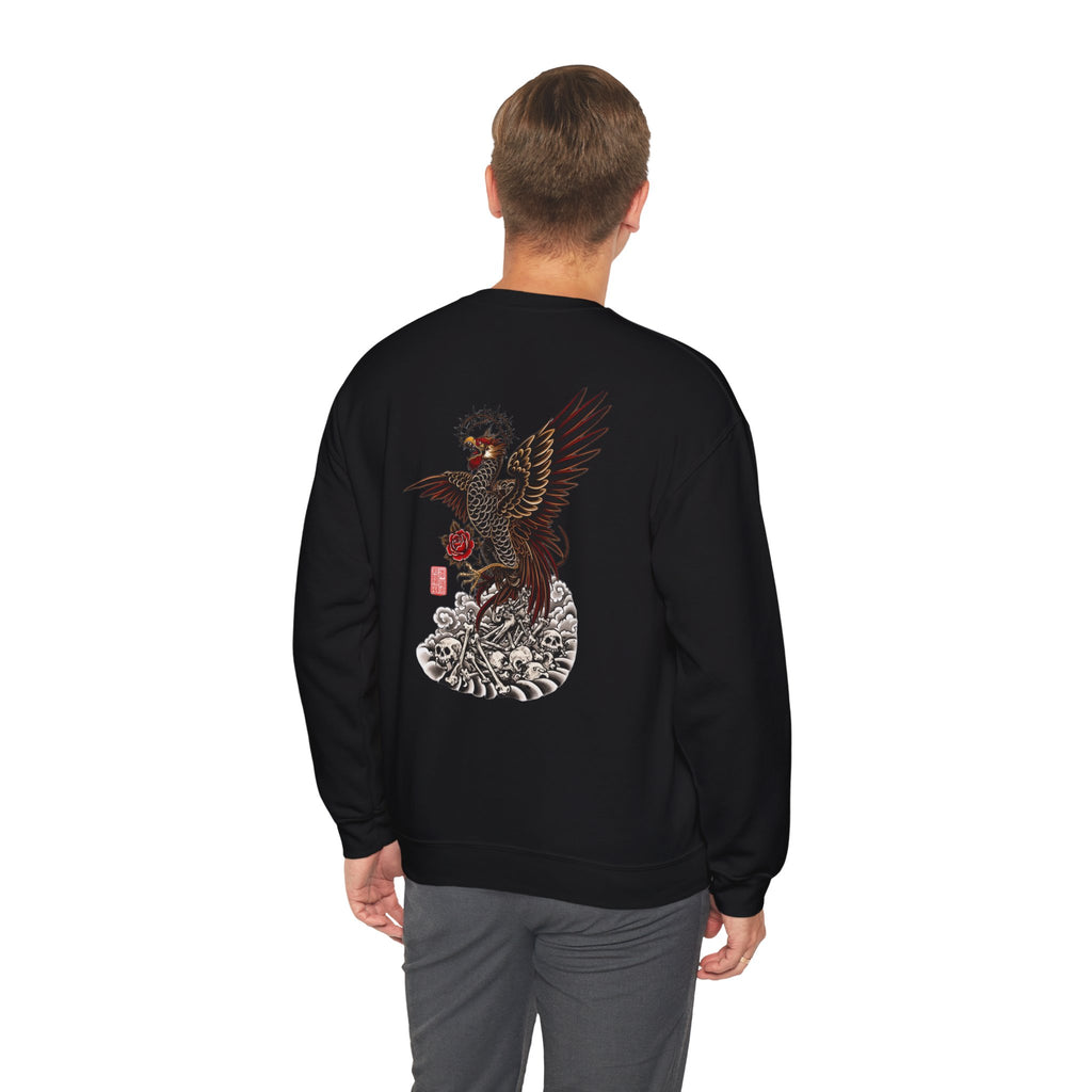 Japanese Eagle Graphic Sweatshirt — Rising Eagle Back Print Crewneck