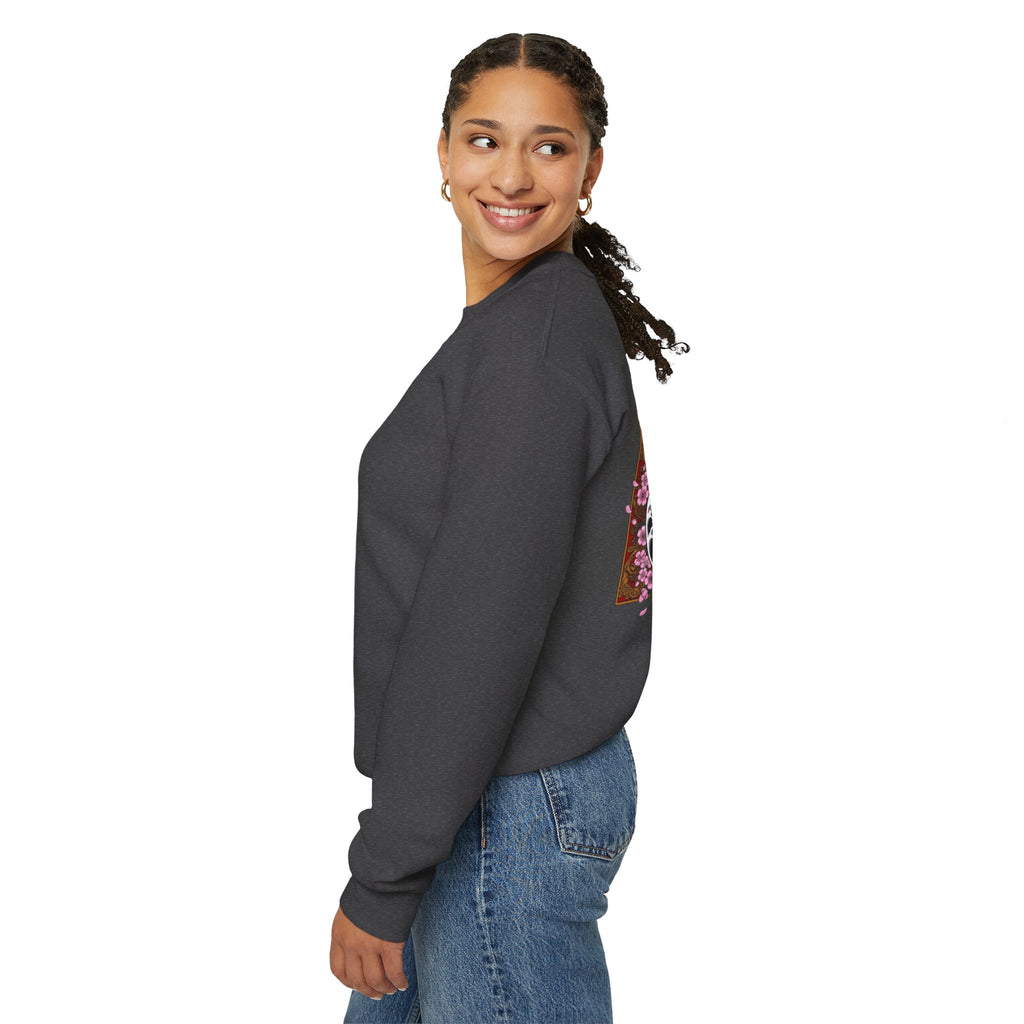 Crewneck Sweatshirt — Yin Yang Tiger with Cherry Blossoms Graphic