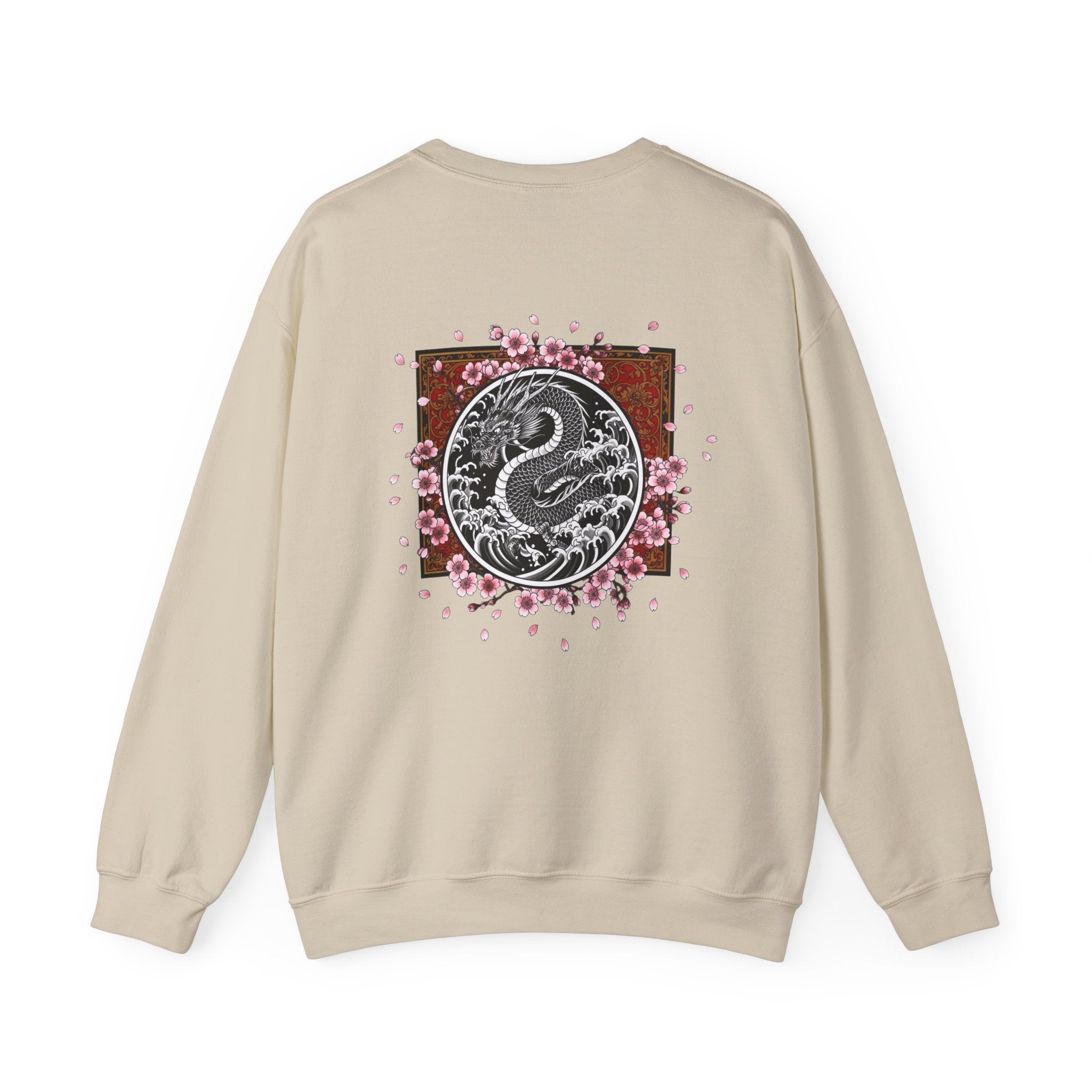 Yin Yang Dragon Crewneck Sweatshirt — Sakura Floral Back Graphic