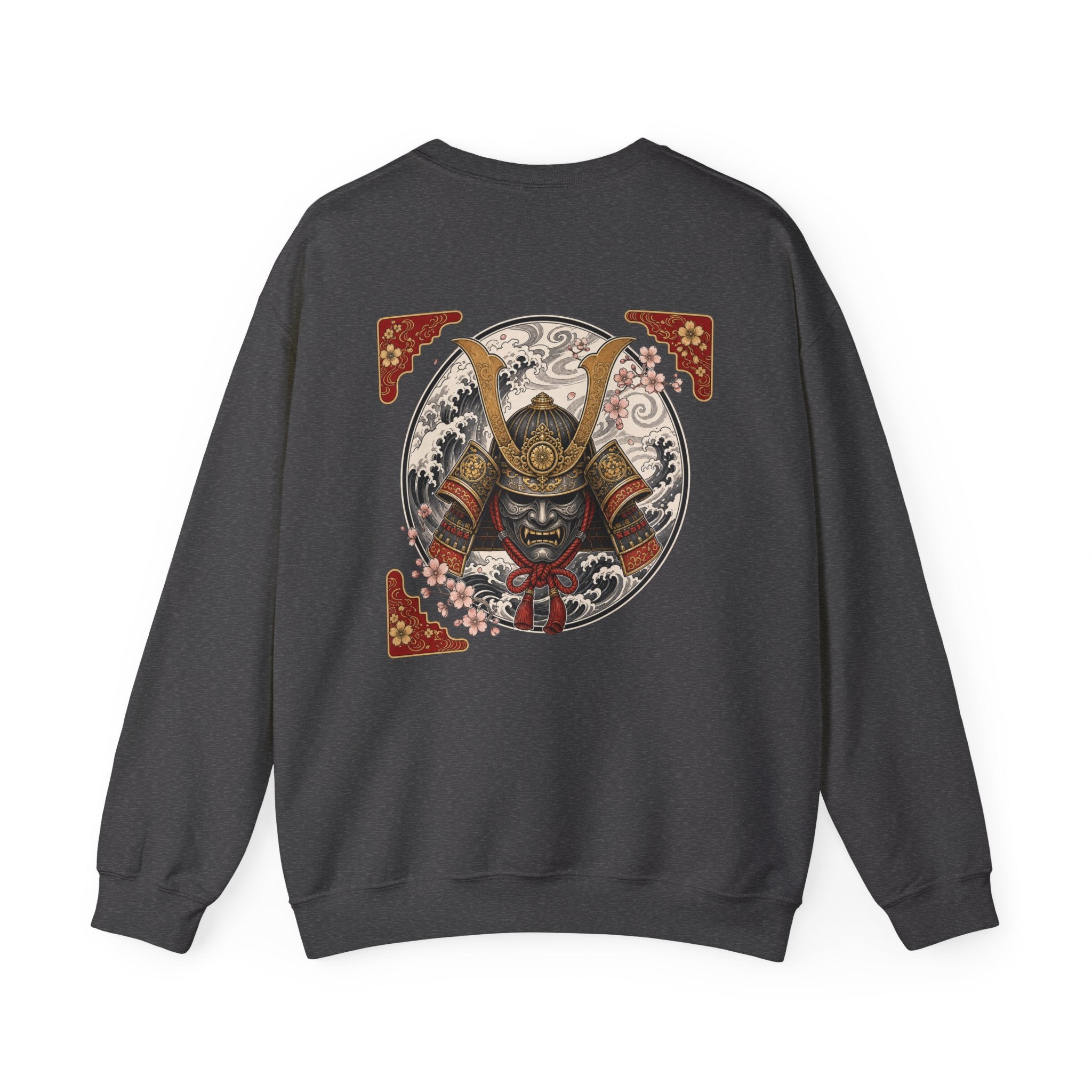 Samurai Helmet Crewneck Sweatshirt — Japanese Warrior Back Graphic