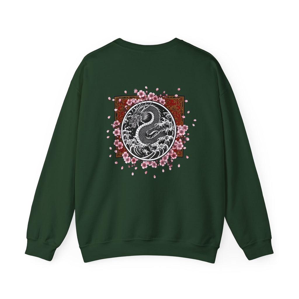 Yin Yang Dragon Crewneck Sweatshirt — Sakura Floral Back Graphic