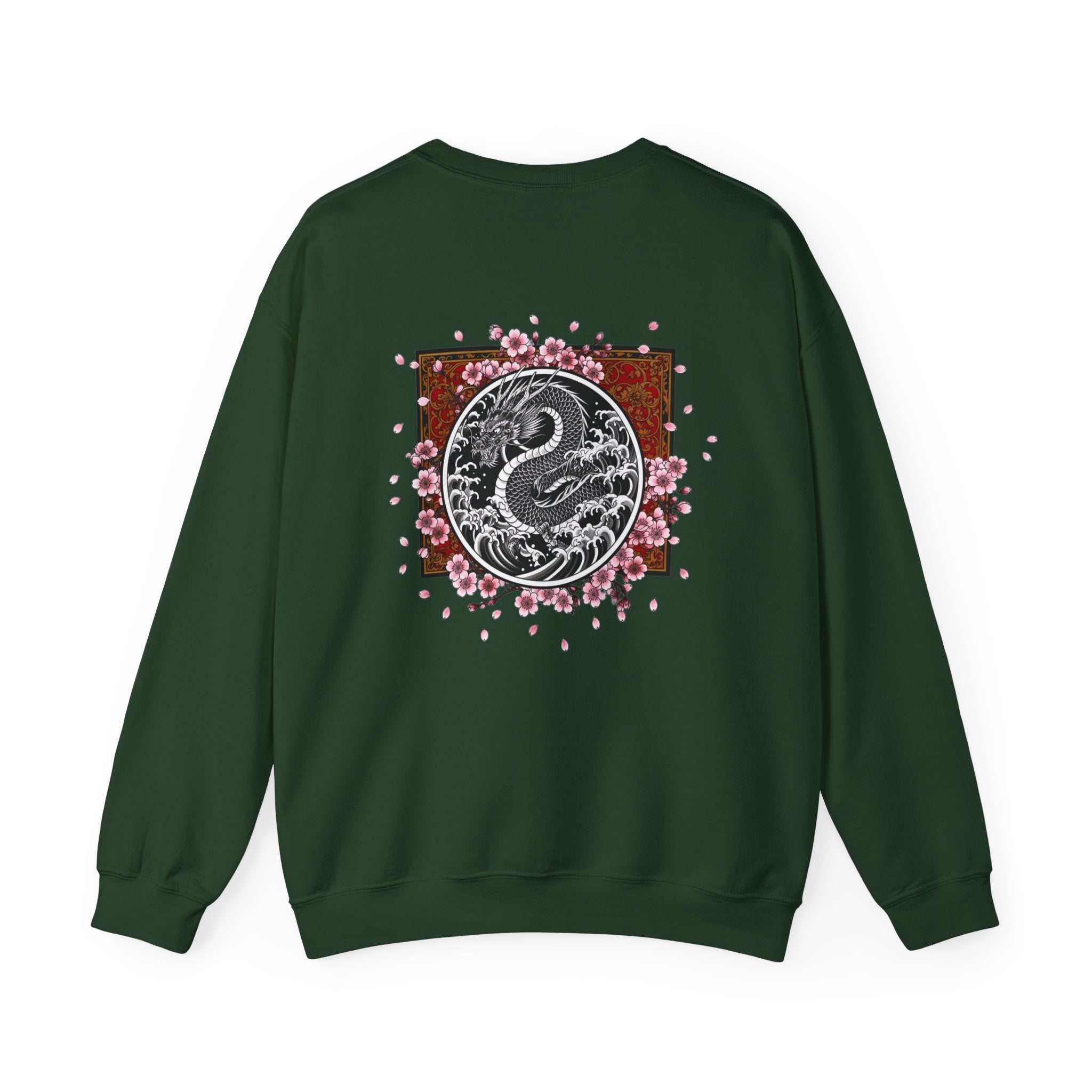 Yin Yang Dragon Crewneck Sweatshirt — Sakura Floral Back Graphic