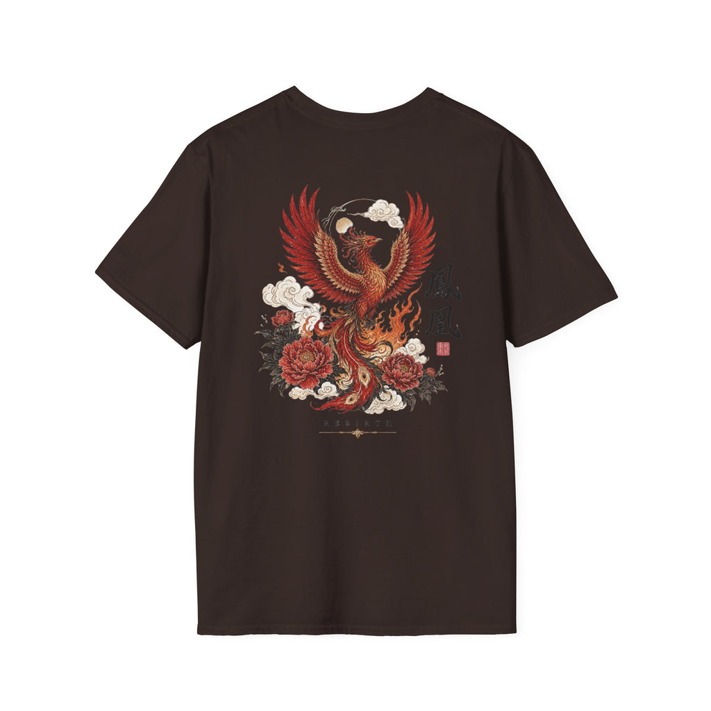 Phoenix Floral T-Shirt — Rising Phoenix Graphic Tee with Asian Calligraphy