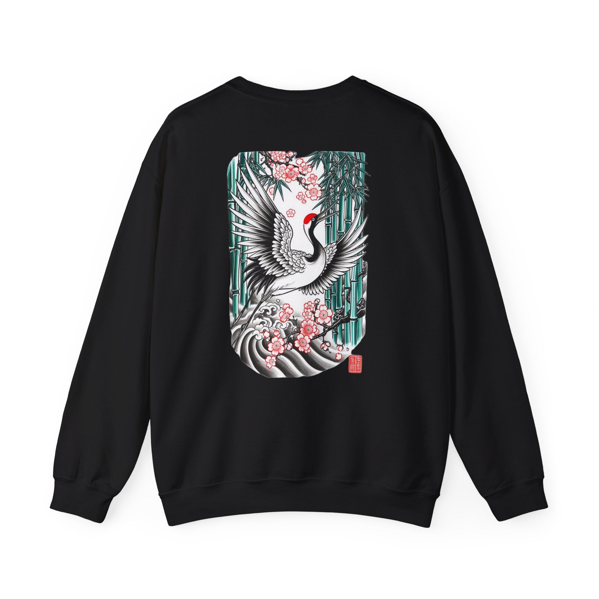 Crane & Cherry Blossom Crewneck Sweatshirt — Japanese Crane Graphic Pullover