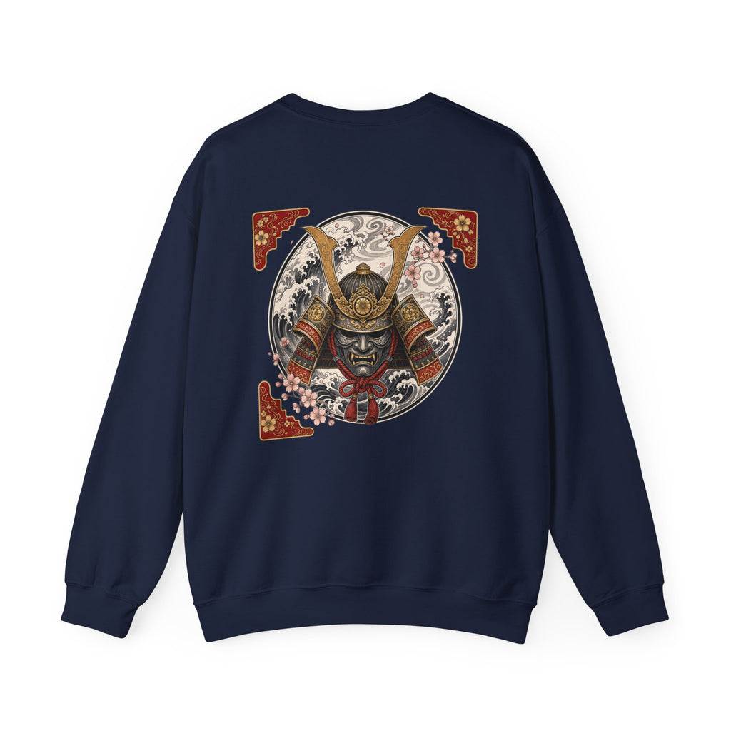 Samurai Helmet Crewneck Sweatshirt — Japanese Warrior Back Graphic