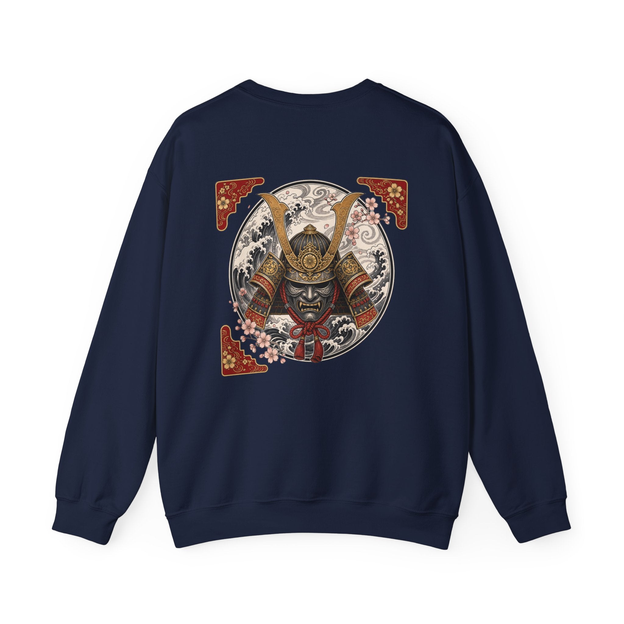 Samurai Helmet Crewneck Sweatshirt — Japanese Warrior Back Graphic