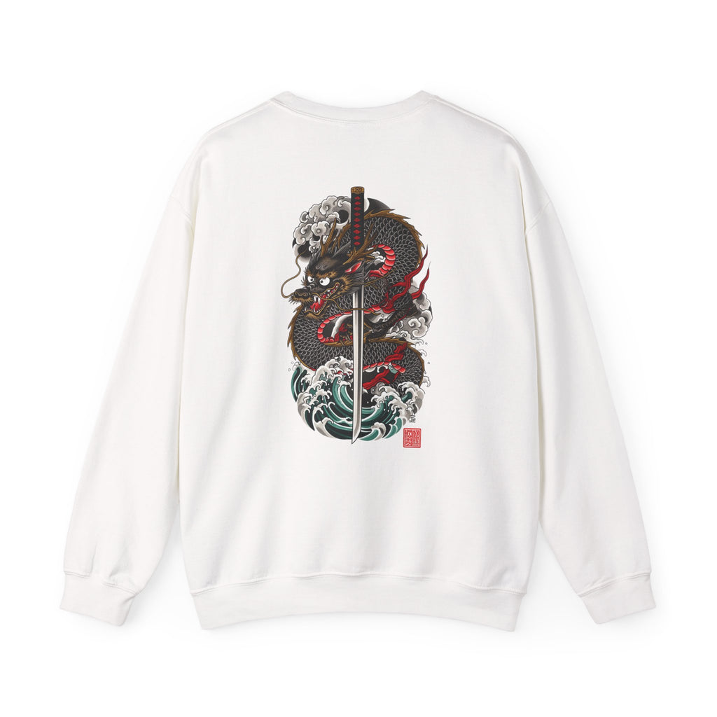 Dragon Sword Crewneck Sweatshirt — Japanese Wave Tattoo Style