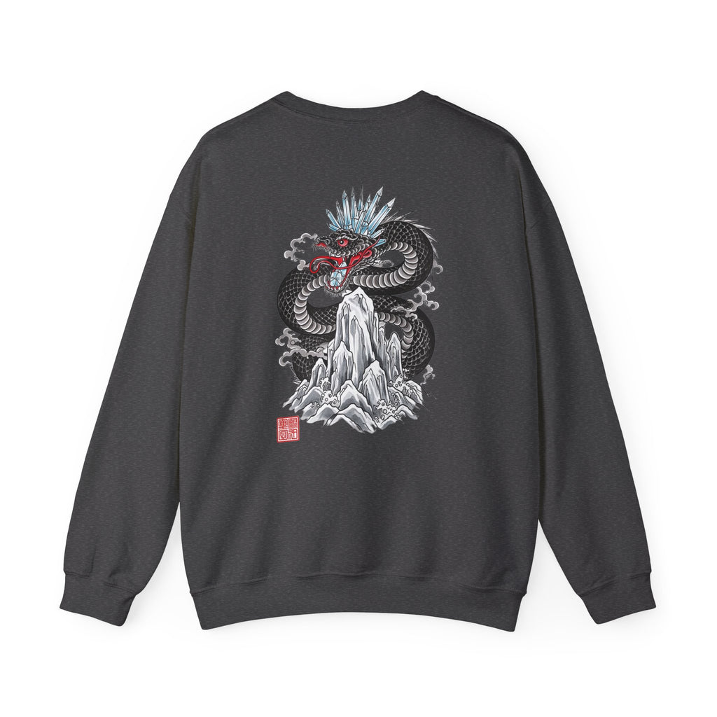 Dragon Mountain Crewneck Sweatshirt — Asian Ink Serpent Back Print