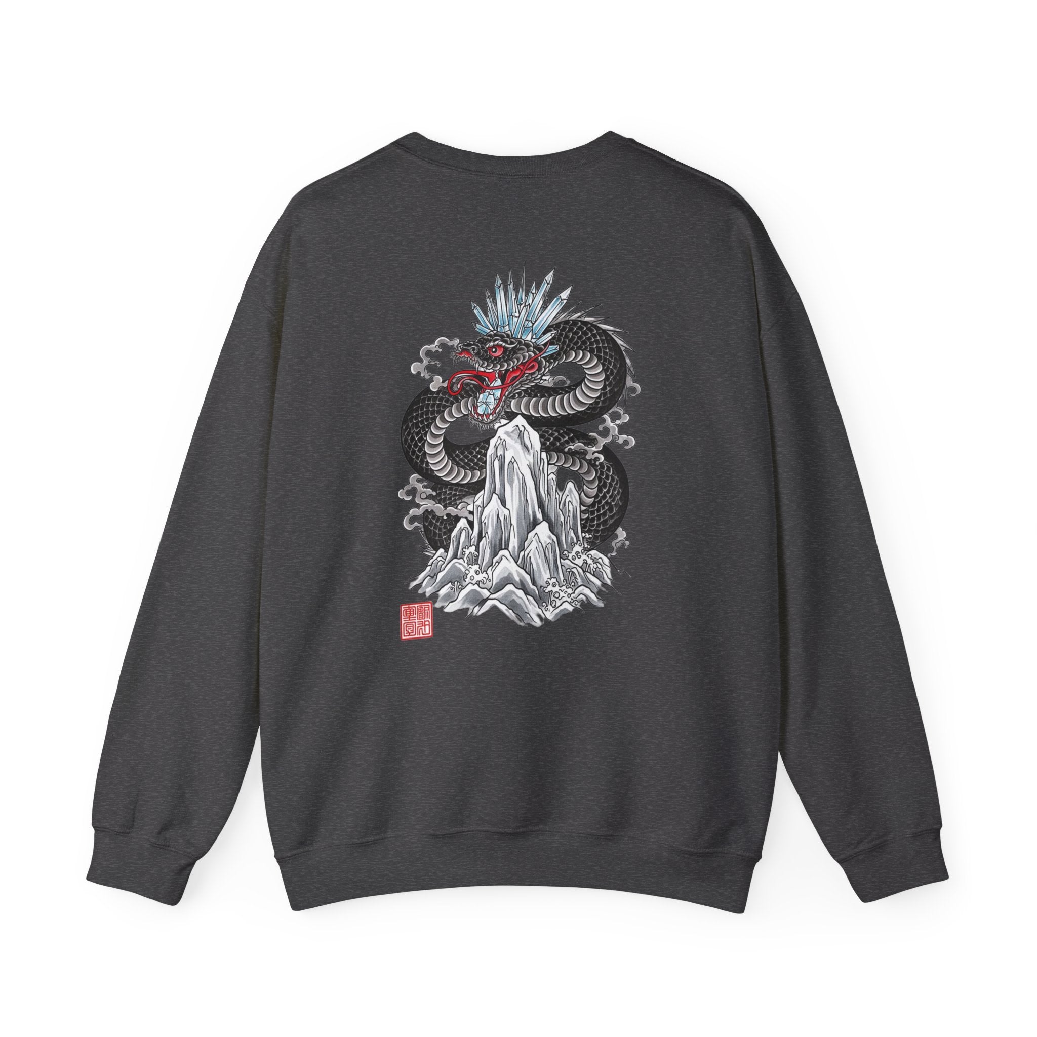 Dragon Mountain Crewneck Sweatshirt — Asian Ink Serpent Back Print