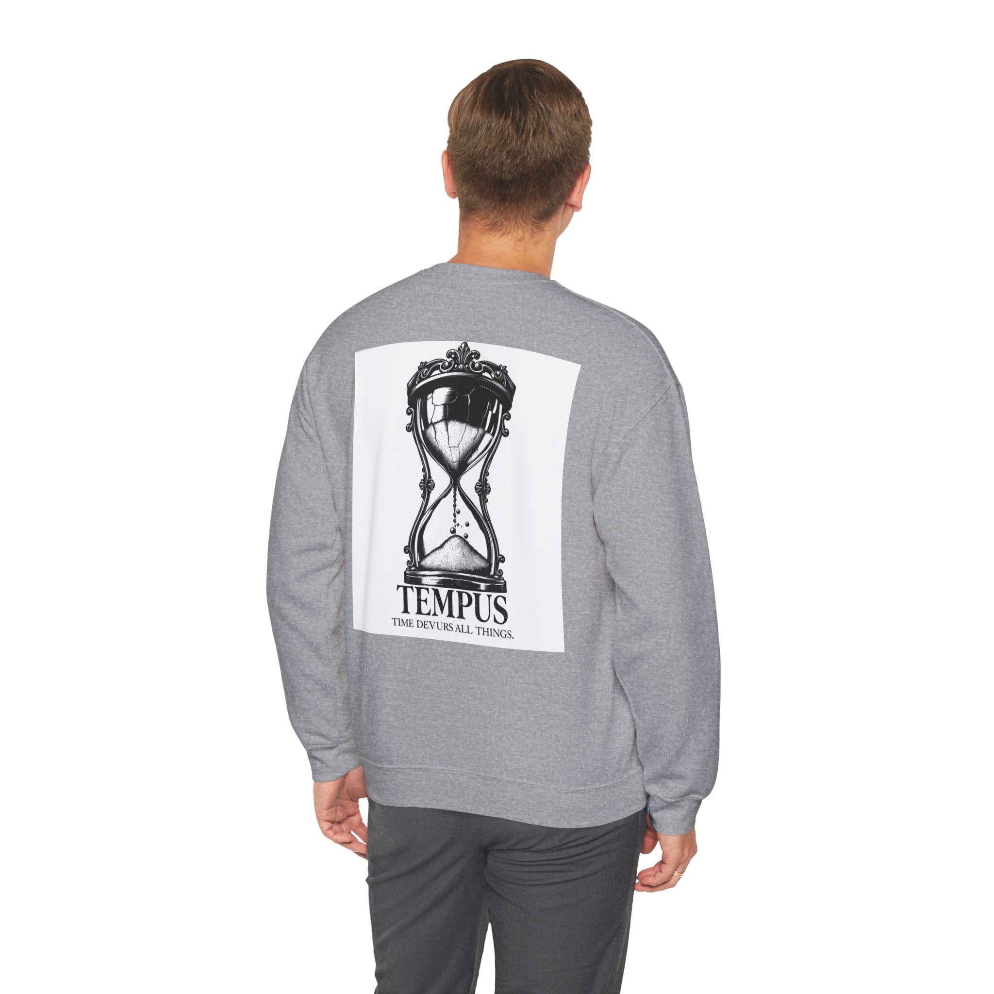 Tempus Hourglass Crewneck Sweatshirt — 'Time Devours All Things' Graphic