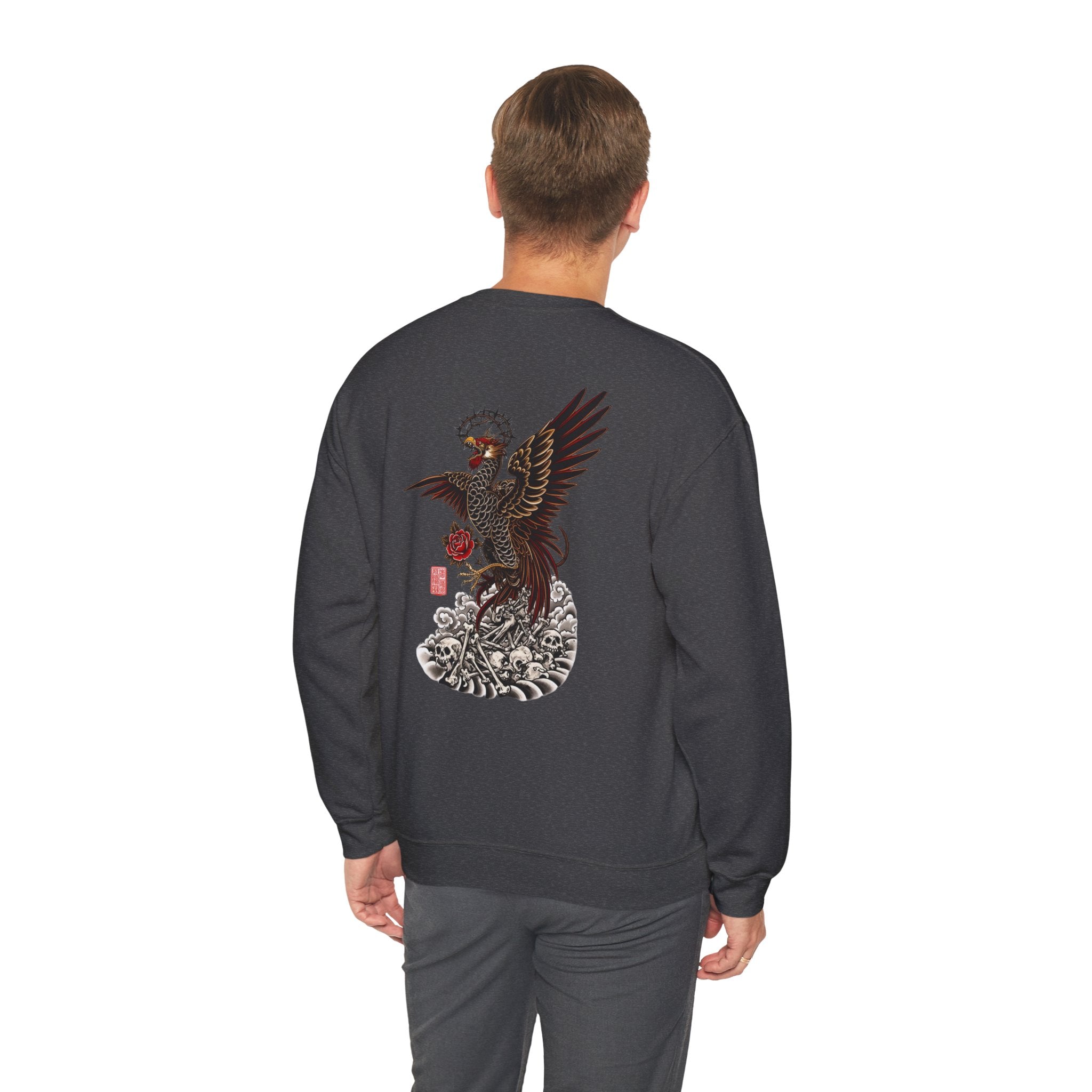 Japanese Eagle Graphic Sweatshirt — Rising Eagle Back Print Crewneck
