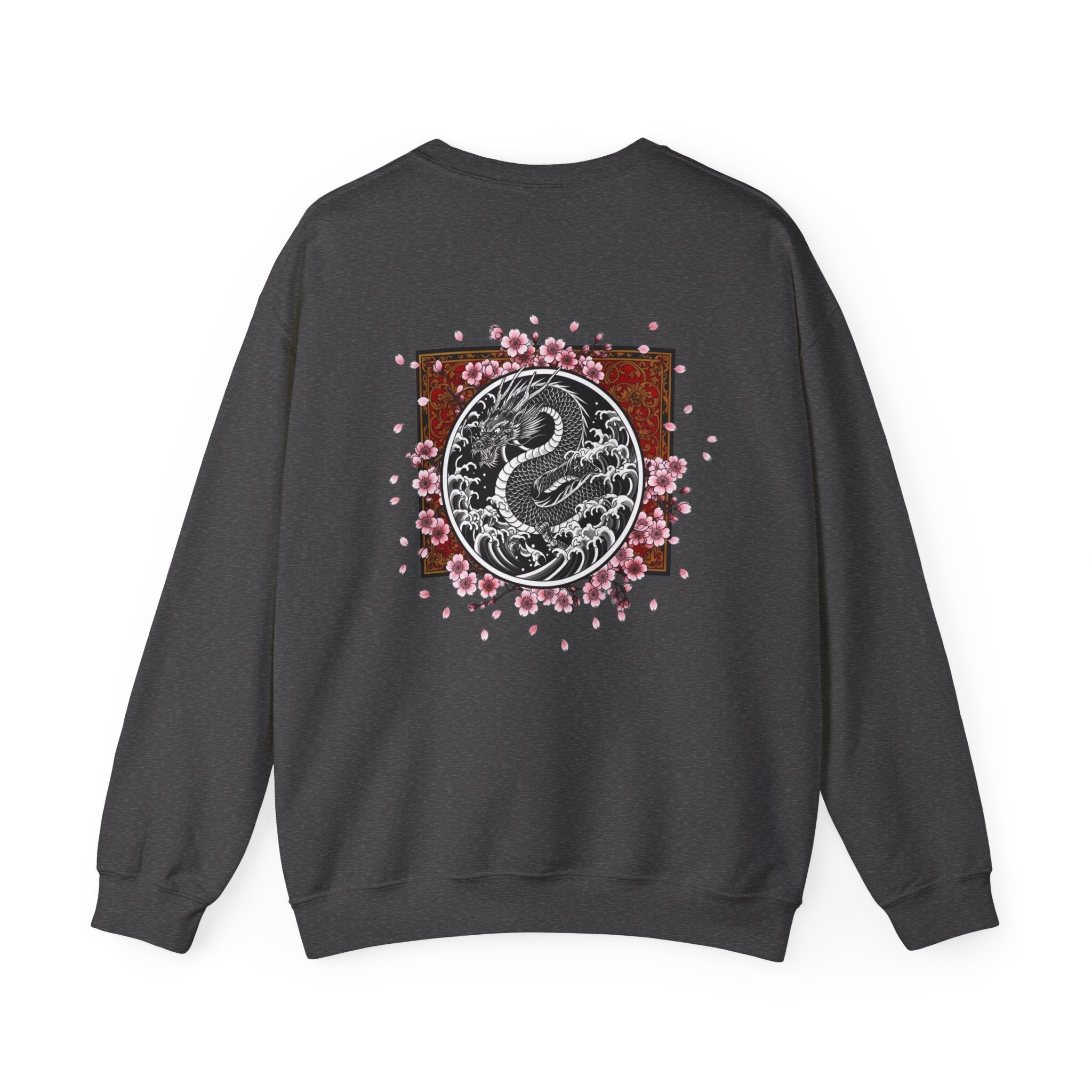 Yin Yang Dragon Crewneck Sweatshirt — Sakura Floral Back Graphic