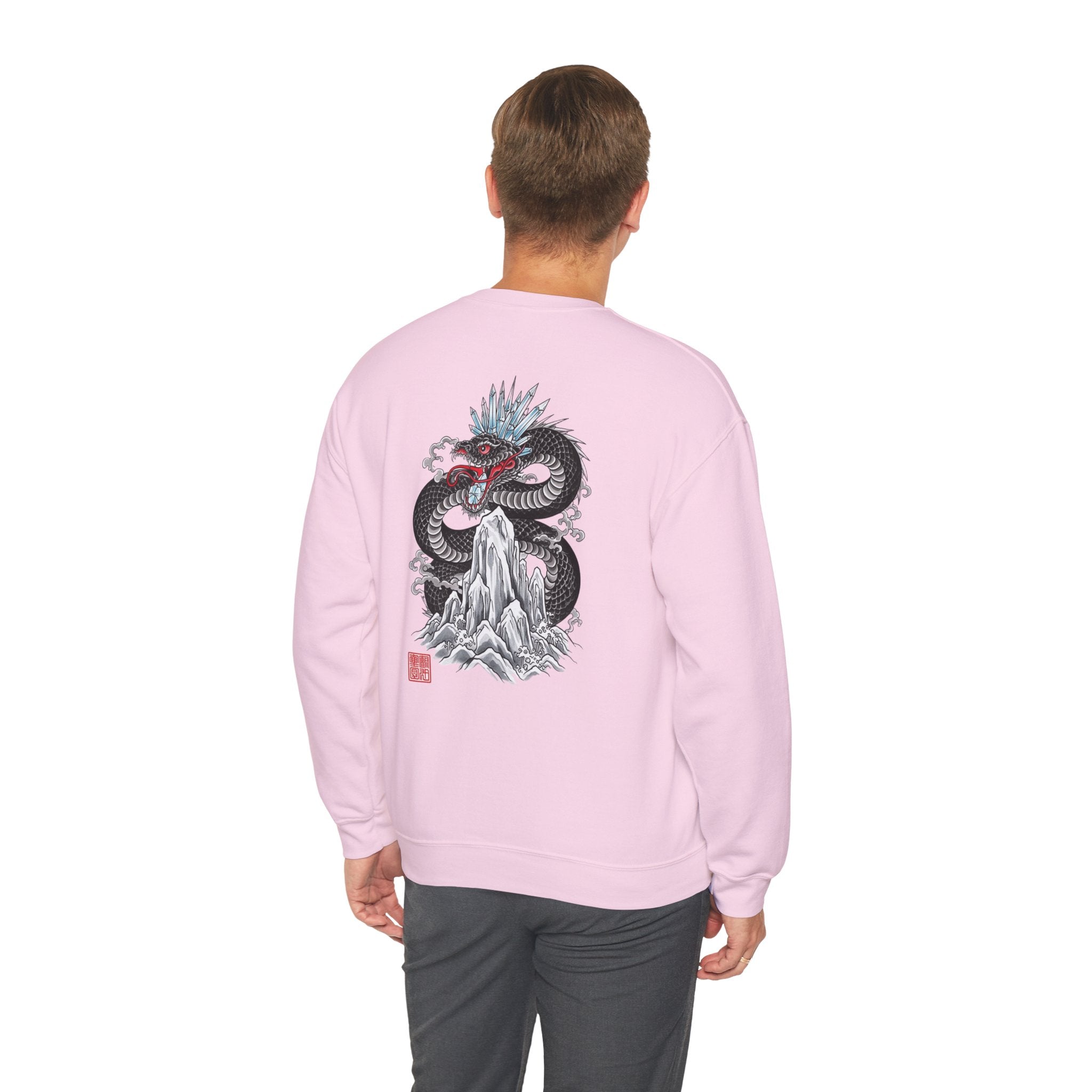 Dragon Mountain Crewneck Sweatshirt — Asian Ink Serpent Back Print