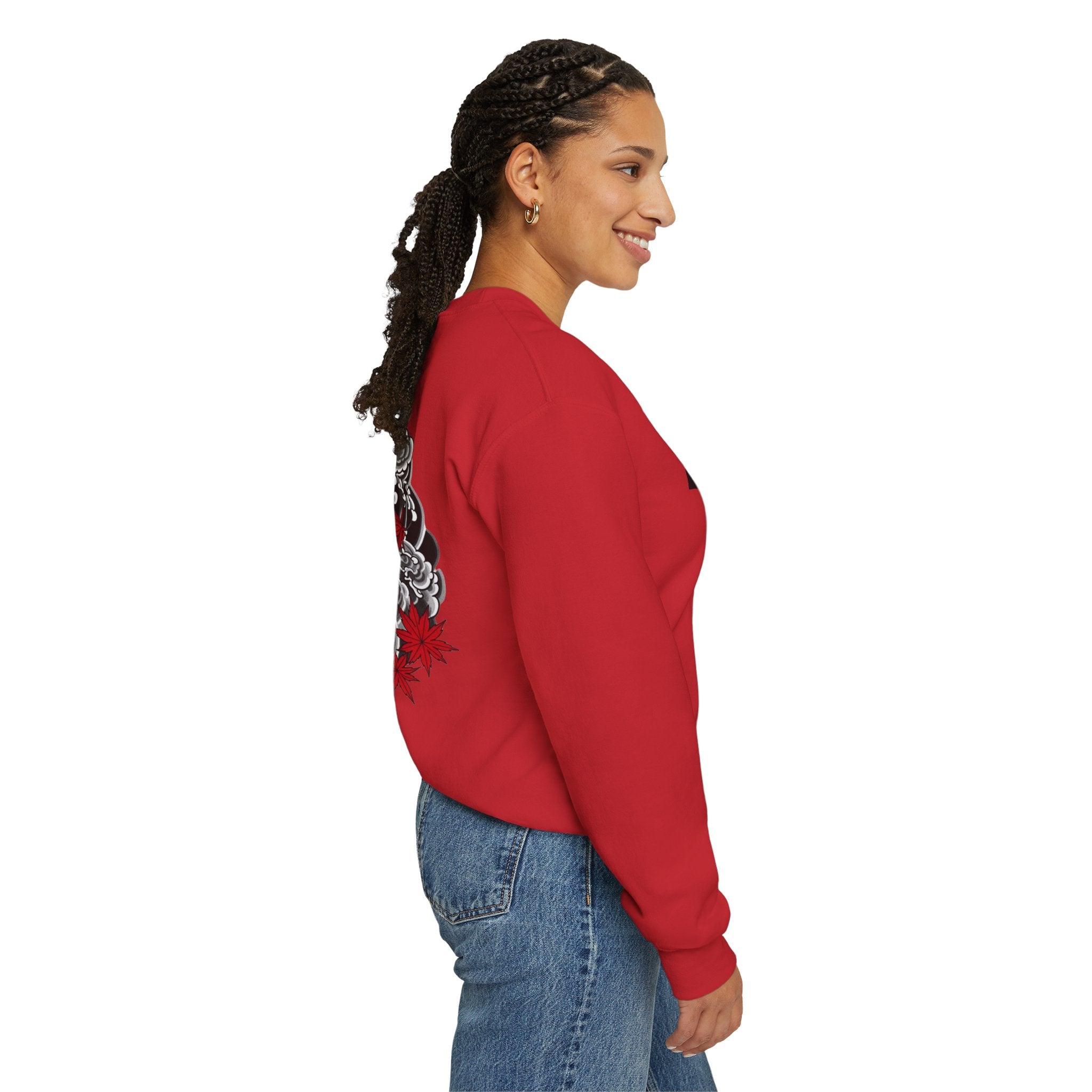 Hannya Demon Crewneck Sweatshirt — Japanese Mask & Maple Leaf Graphic
