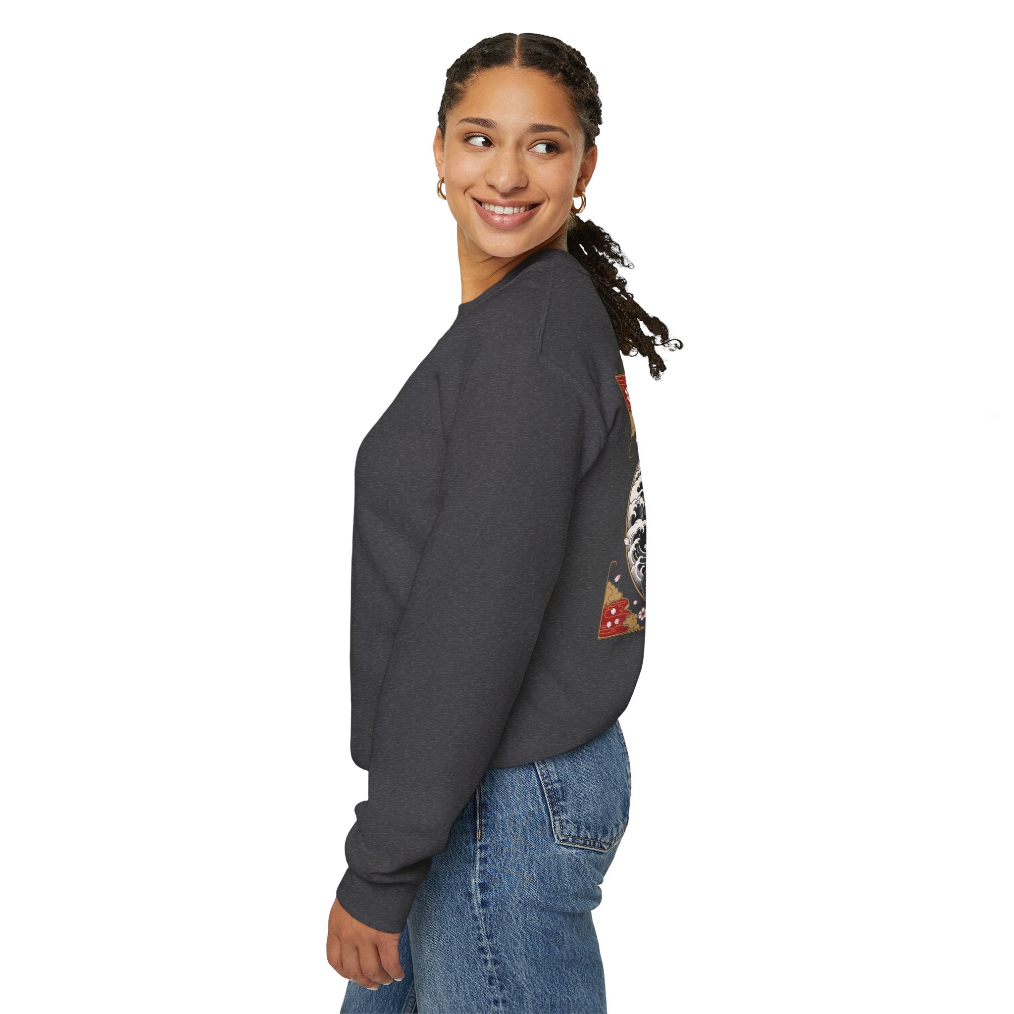 Dragon Circle Crewneck Sweatshirt — Asian-Inspired Snake & Floral Back Graphic