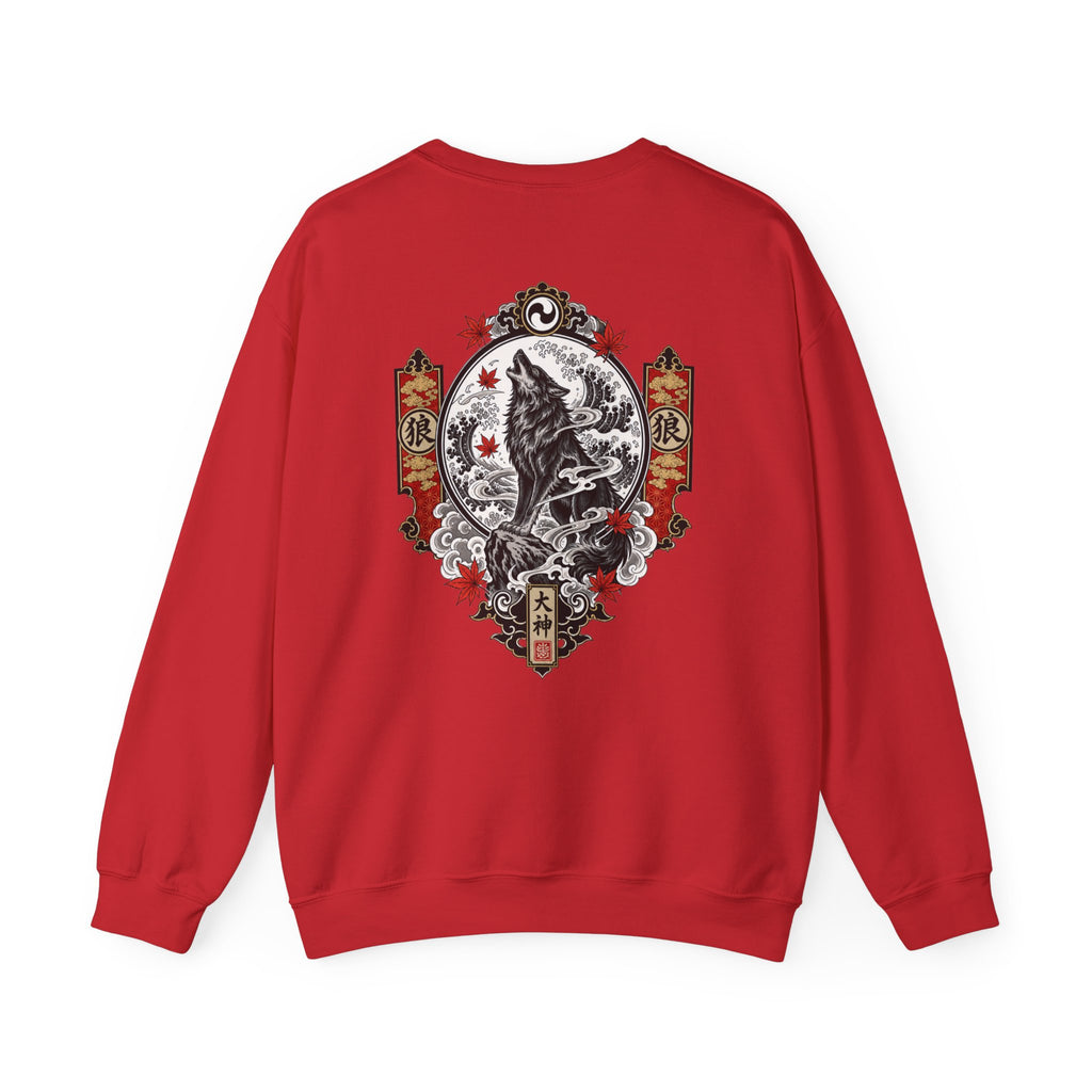 Wolf Crest Crewneck Sweatshirt — Japanese-Inspired Howling Wolf Design