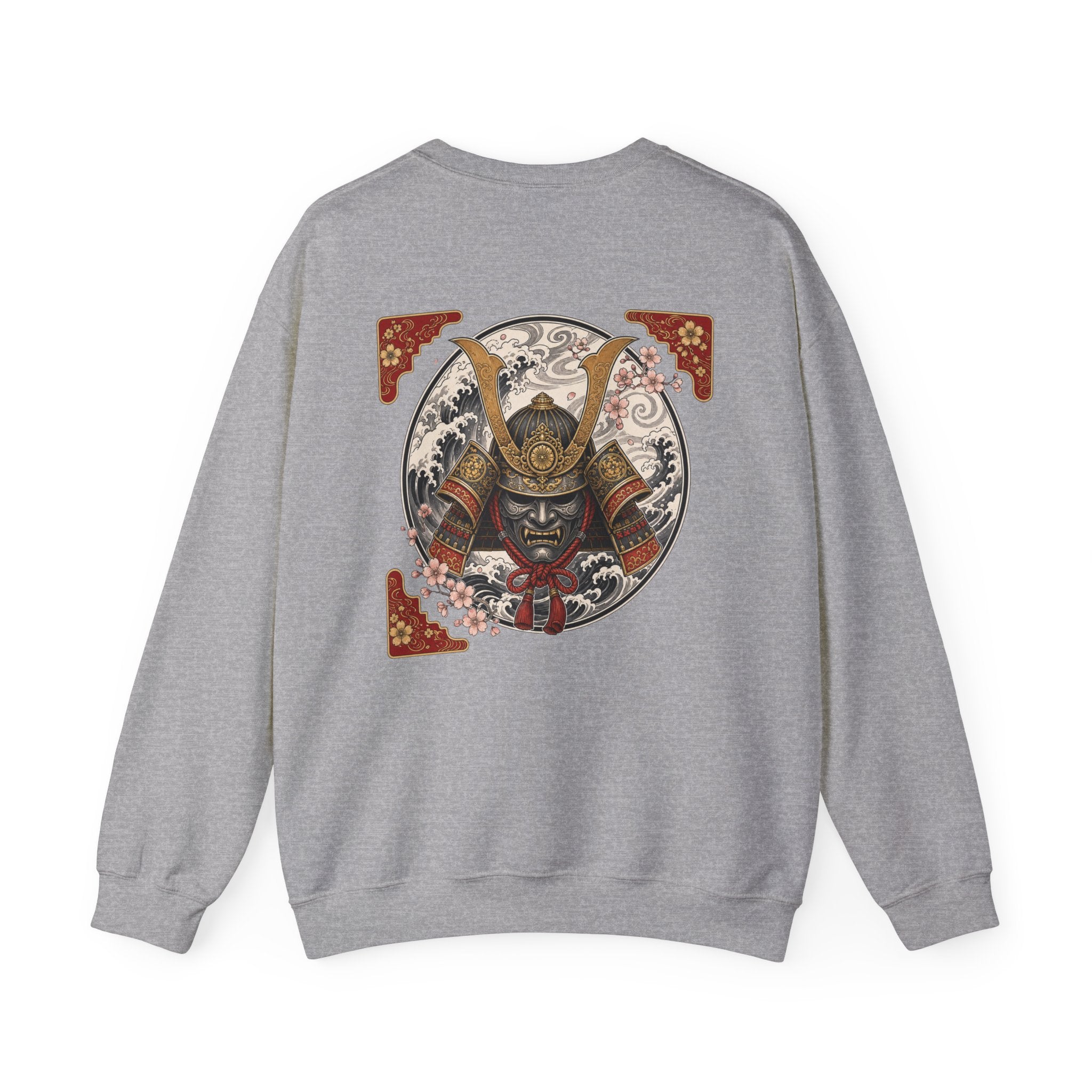 Samurai Helmet Crewneck Sweatshirt — Japanese Warrior Back Graphic