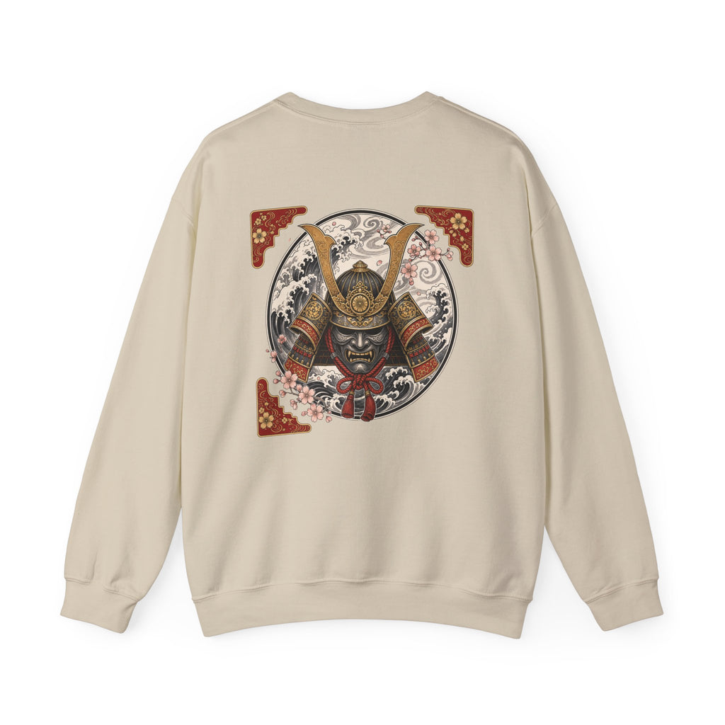 Samurai Helmet Crewneck Sweatshirt — Japanese Warrior Back Graphic