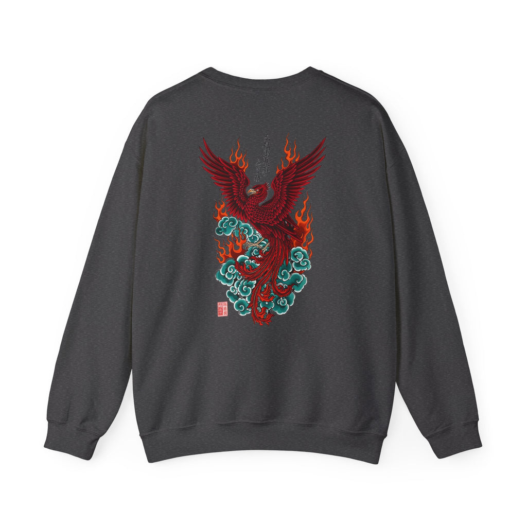 Phoenix Rising Crewneck Sweatshirt — Japanese-style Flaming Phoenix Back Print