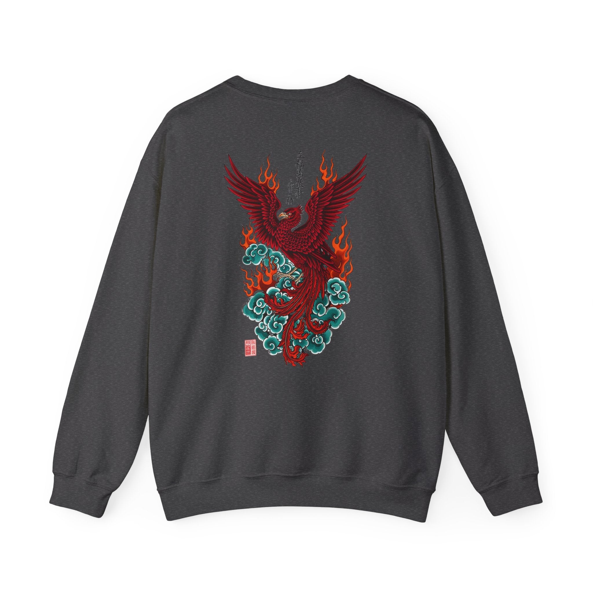 Phoenix Rising Crewneck Sweatshirt — Japanese-style Flaming Phoenix Back Print