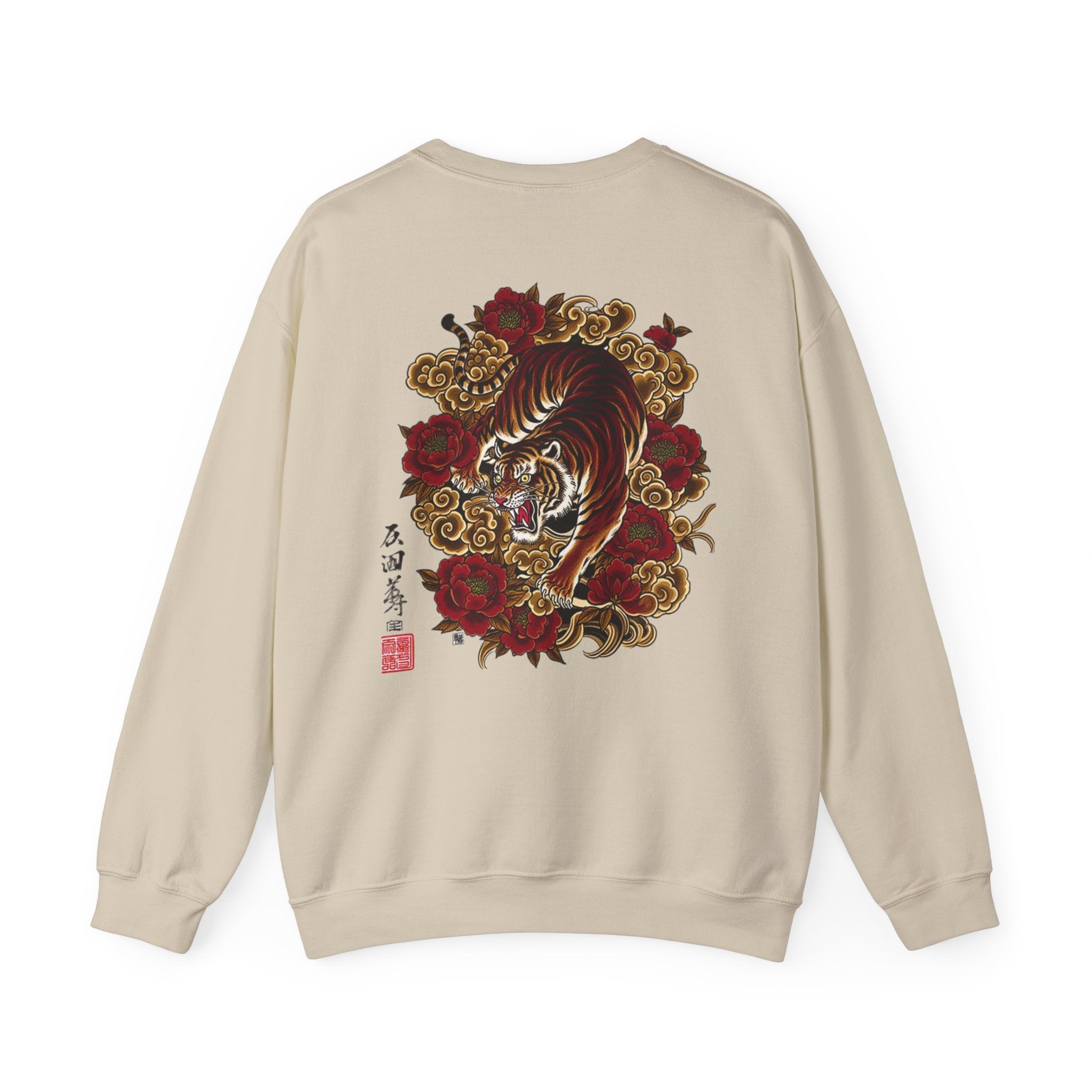 Tiger & Roses Crewneck Sweatshirt — Japanese Tattoo Style Back Graphic