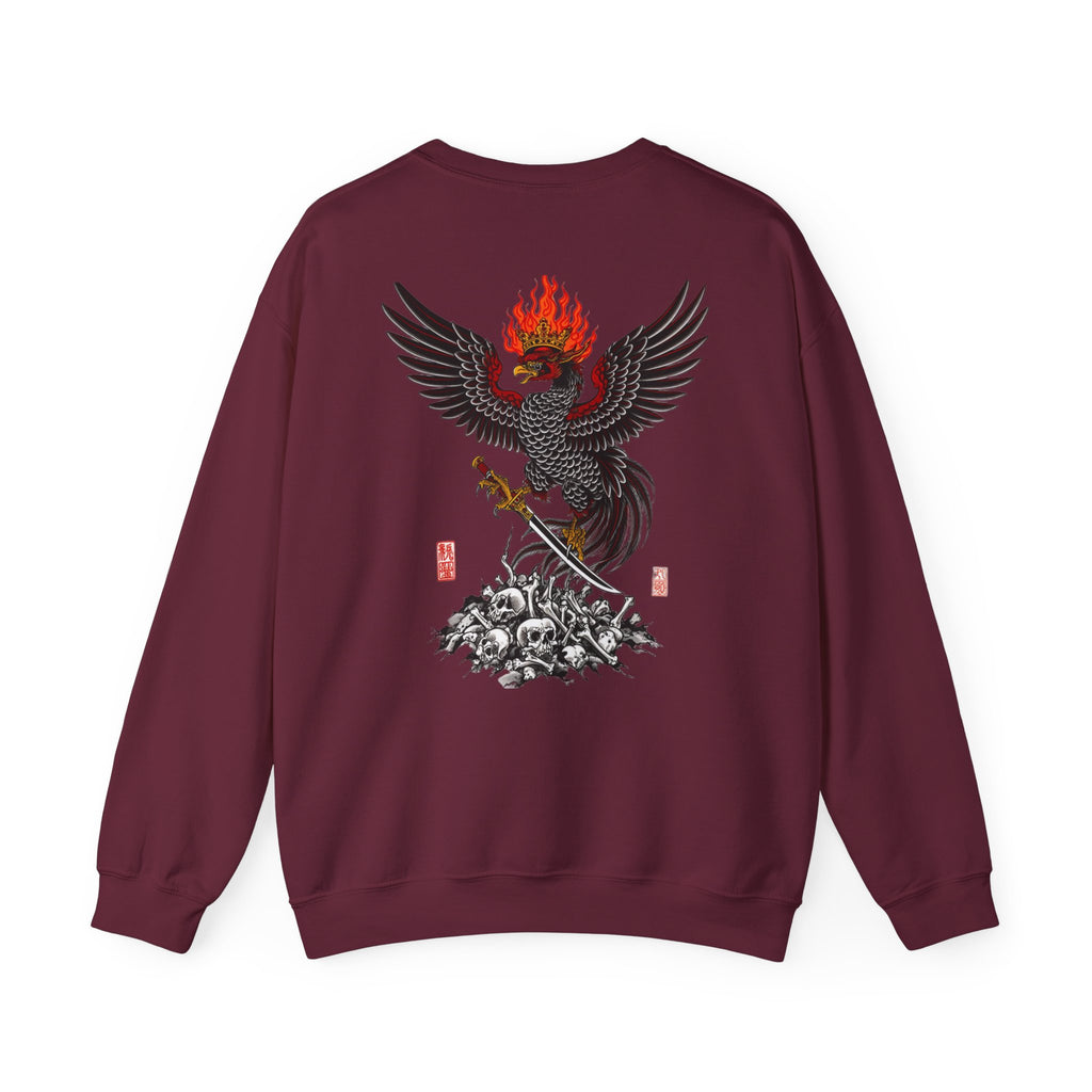Phoenix Warrior Crewneck Sweatshirt – Flaming Phoenix Sword Back Graphic