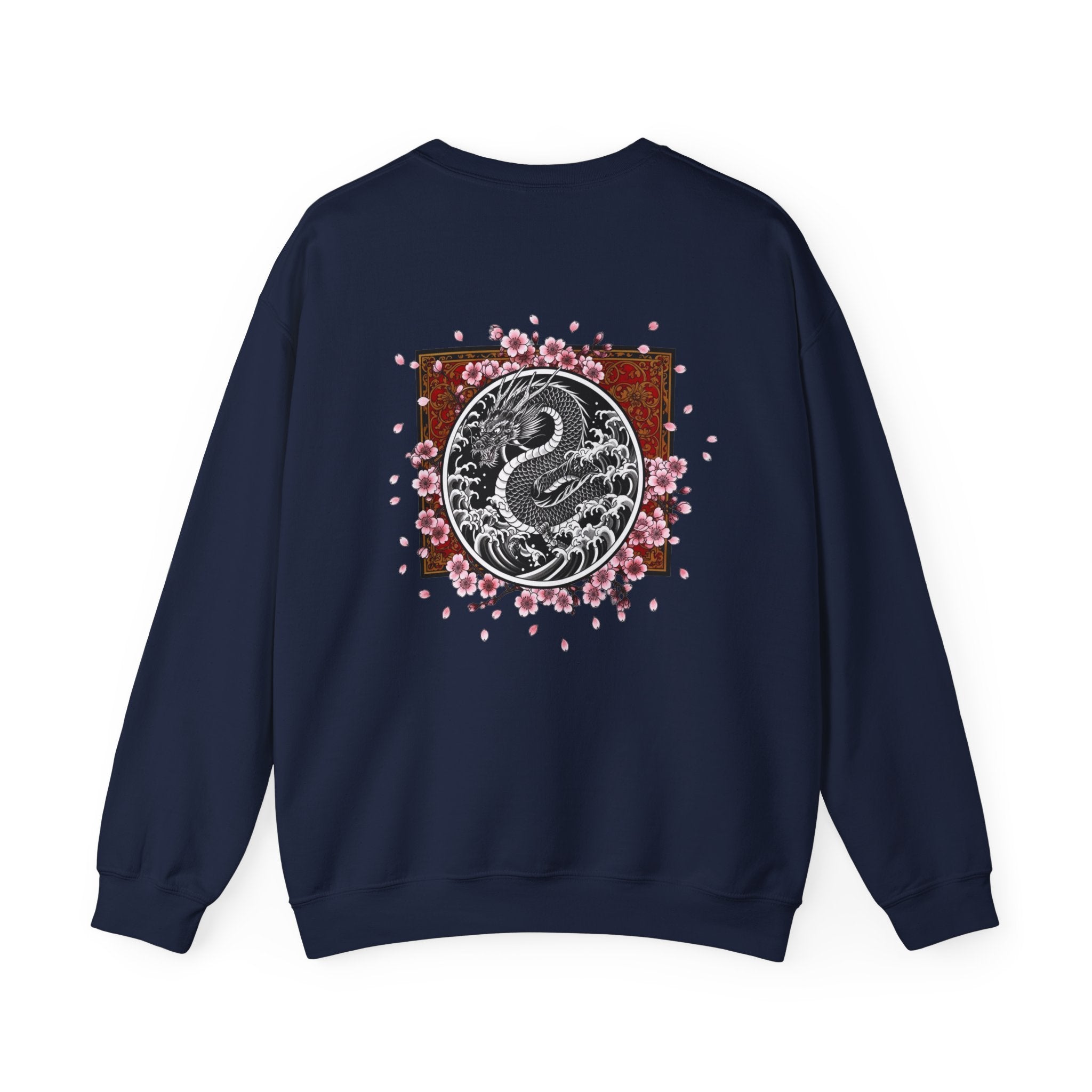 Yin Yang Dragon Crewneck Sweatshirt — Sakura Floral Back Graphic