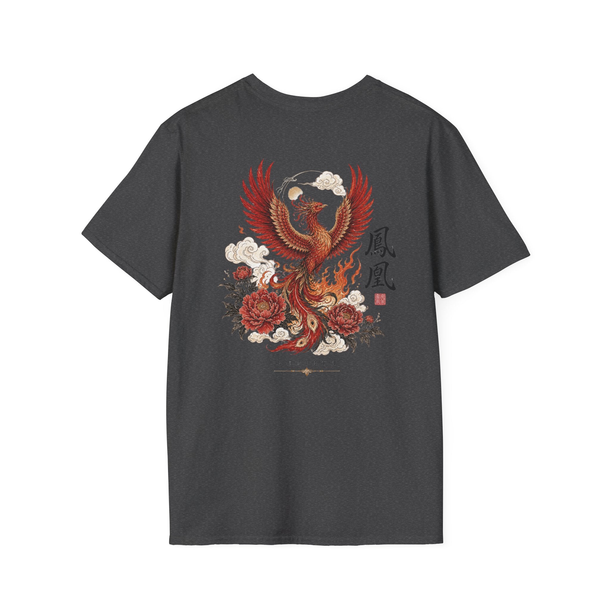 Phoenix Floral T-Shirt — Rising Phoenix Graphic Tee with Asian Calligraphy