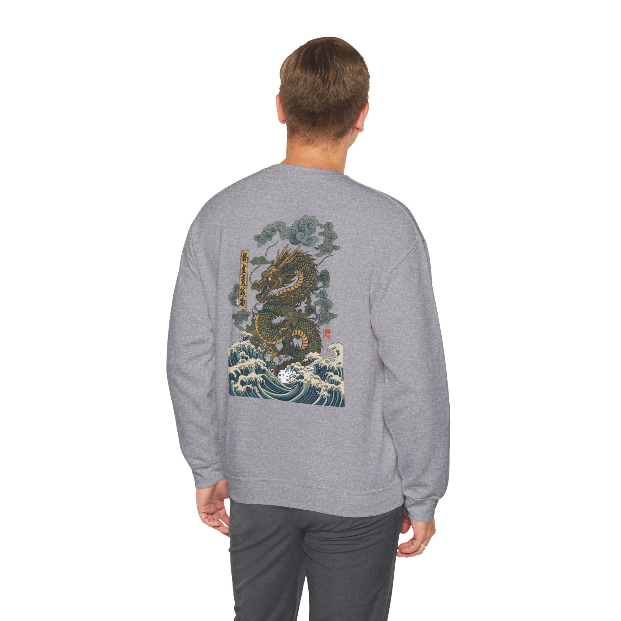 Dragon Wave Crewneck Sweatshirt — Japanese Storm Dragon Graphic