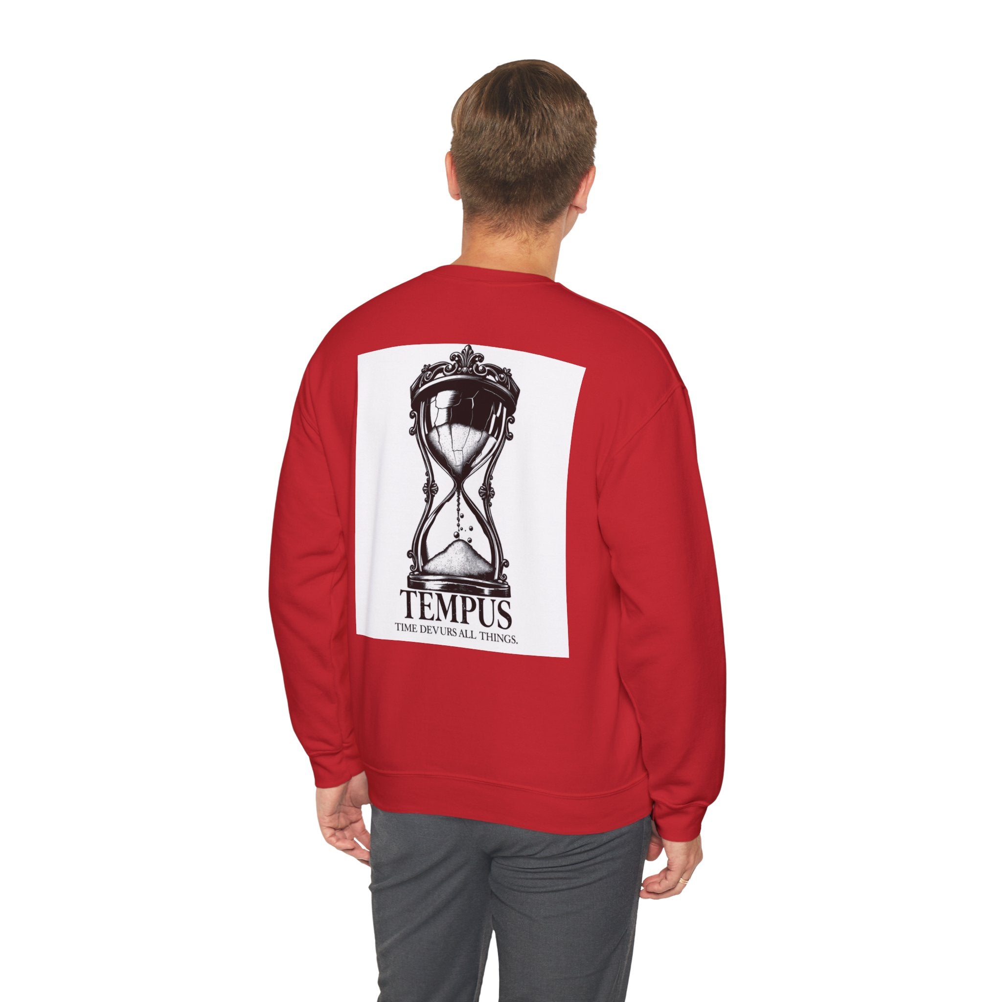 Tempus Hourglass Crewneck Sweatshirt — 'Time Devours All Things' Graphic