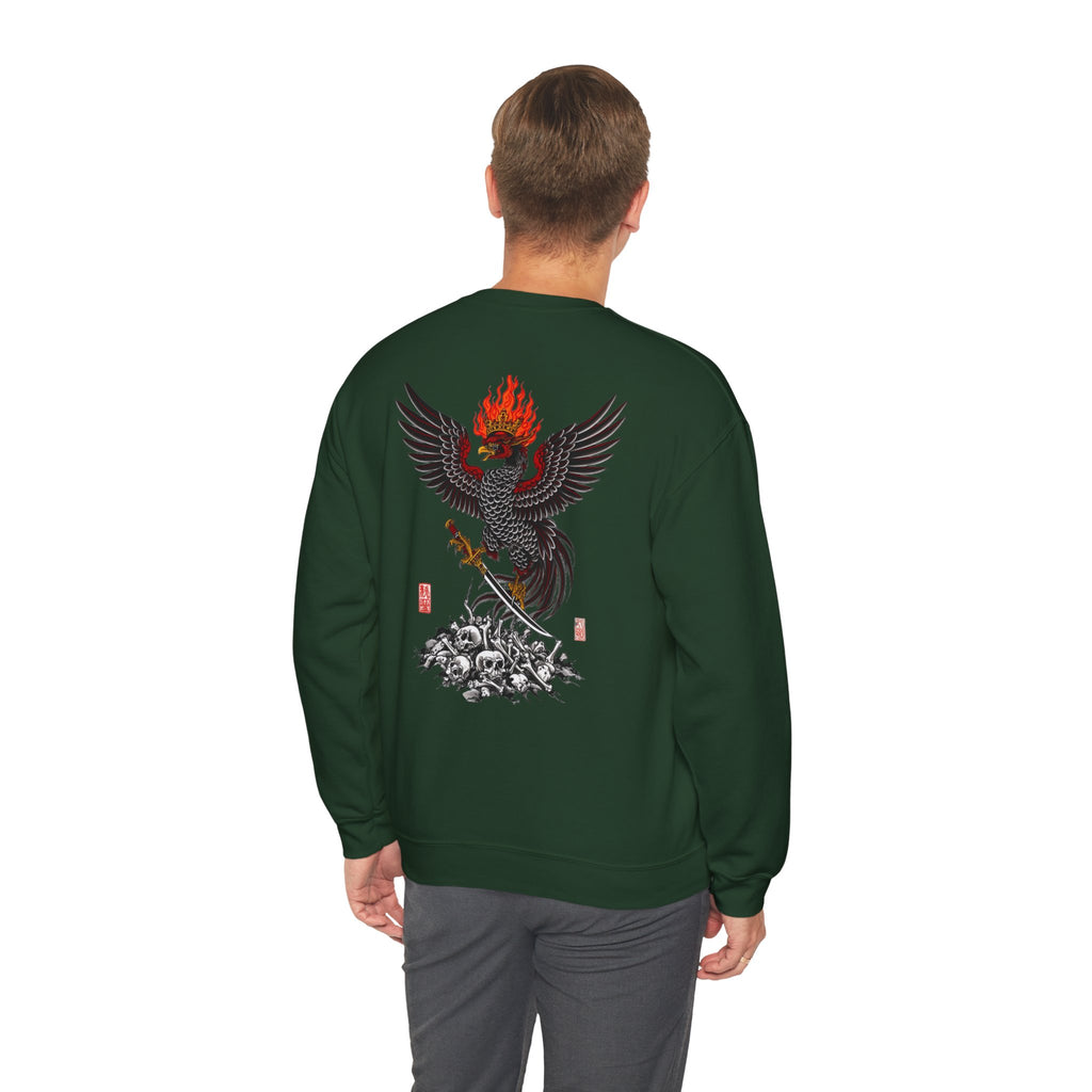 Phoenix Warrior Crewneck Sweatshirt – Flaming Phoenix Sword Back Graphic