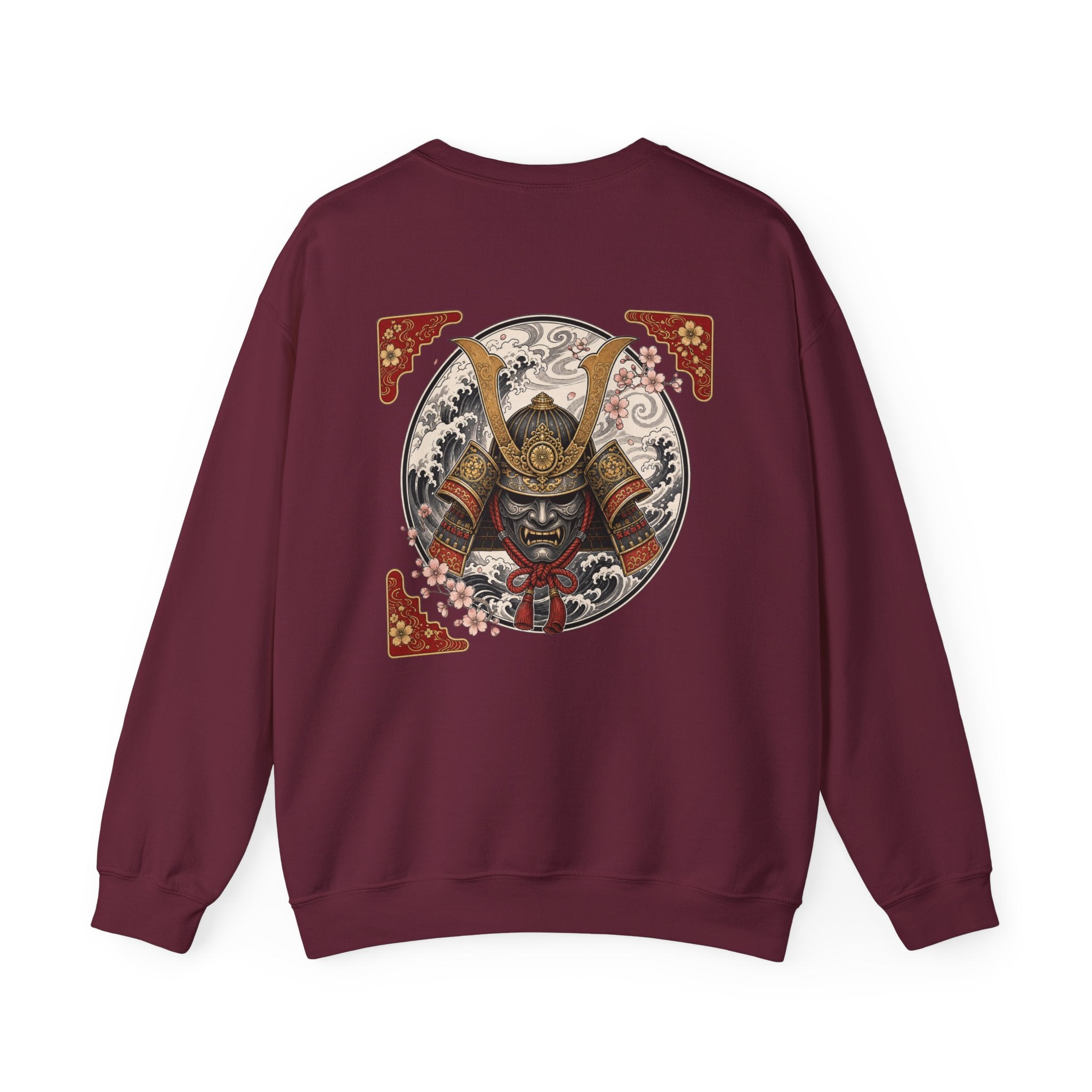 Samurai Helmet Crewneck Sweatshirt — Japanese Warrior Back Graphic