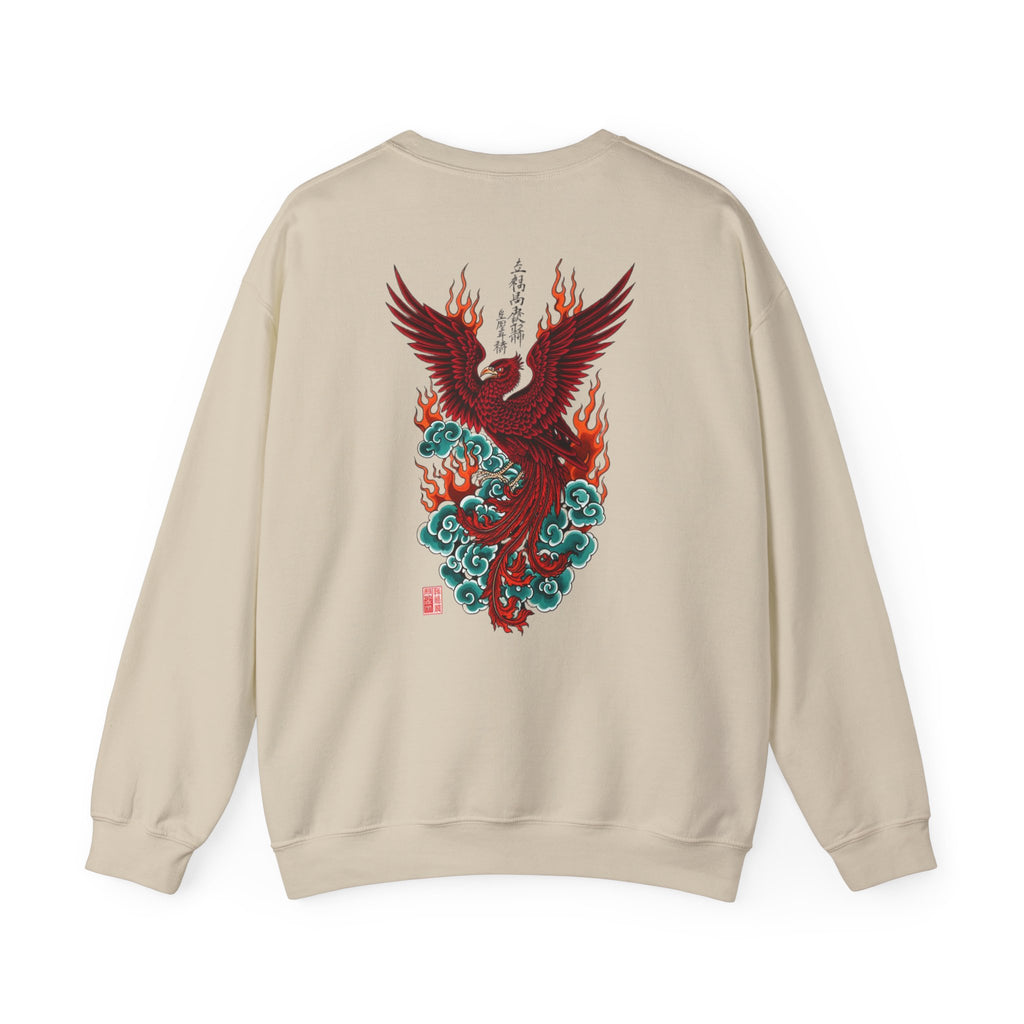 Phoenix Rising Crewneck Sweatshirt — Japanese-style Flaming Phoenix Back Print