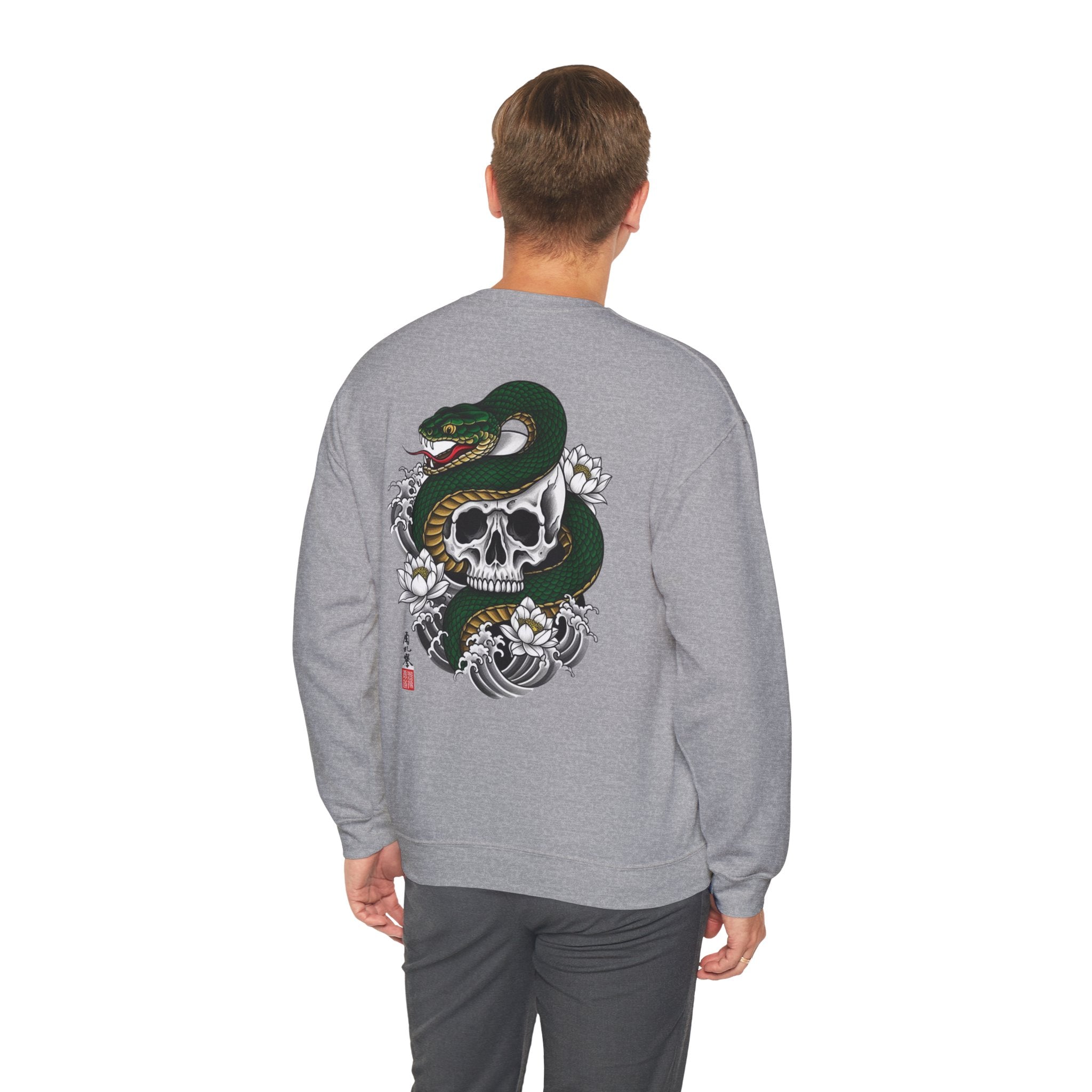 Skull & Snake Crewneck Sweatshirt — Japanese Tattoo Style