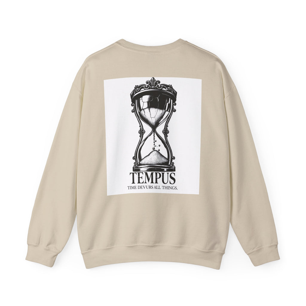 Tempus Hourglass Crewneck Sweatshirt — 'Time Devours All Things' Graphic