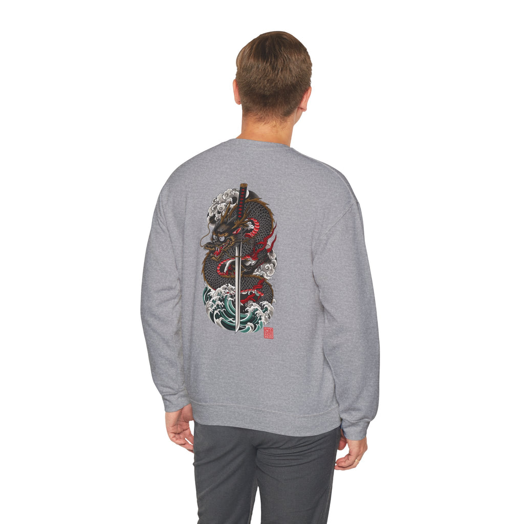 Dragon Sword Crewneck Sweatshirt — Japanese Wave Tattoo Style