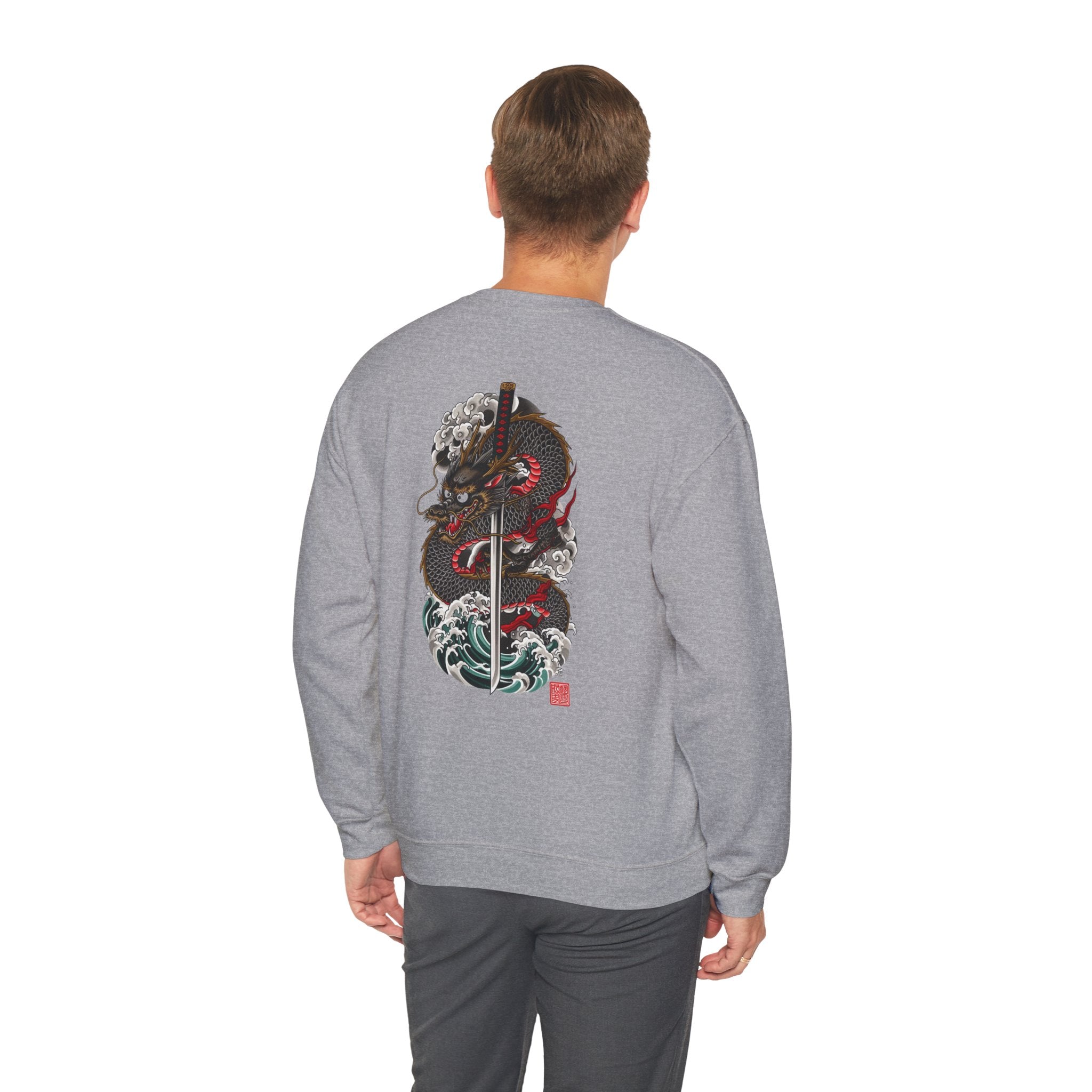 Dragon Sword Crewneck Sweatshirt — Japanese Wave Tattoo Style