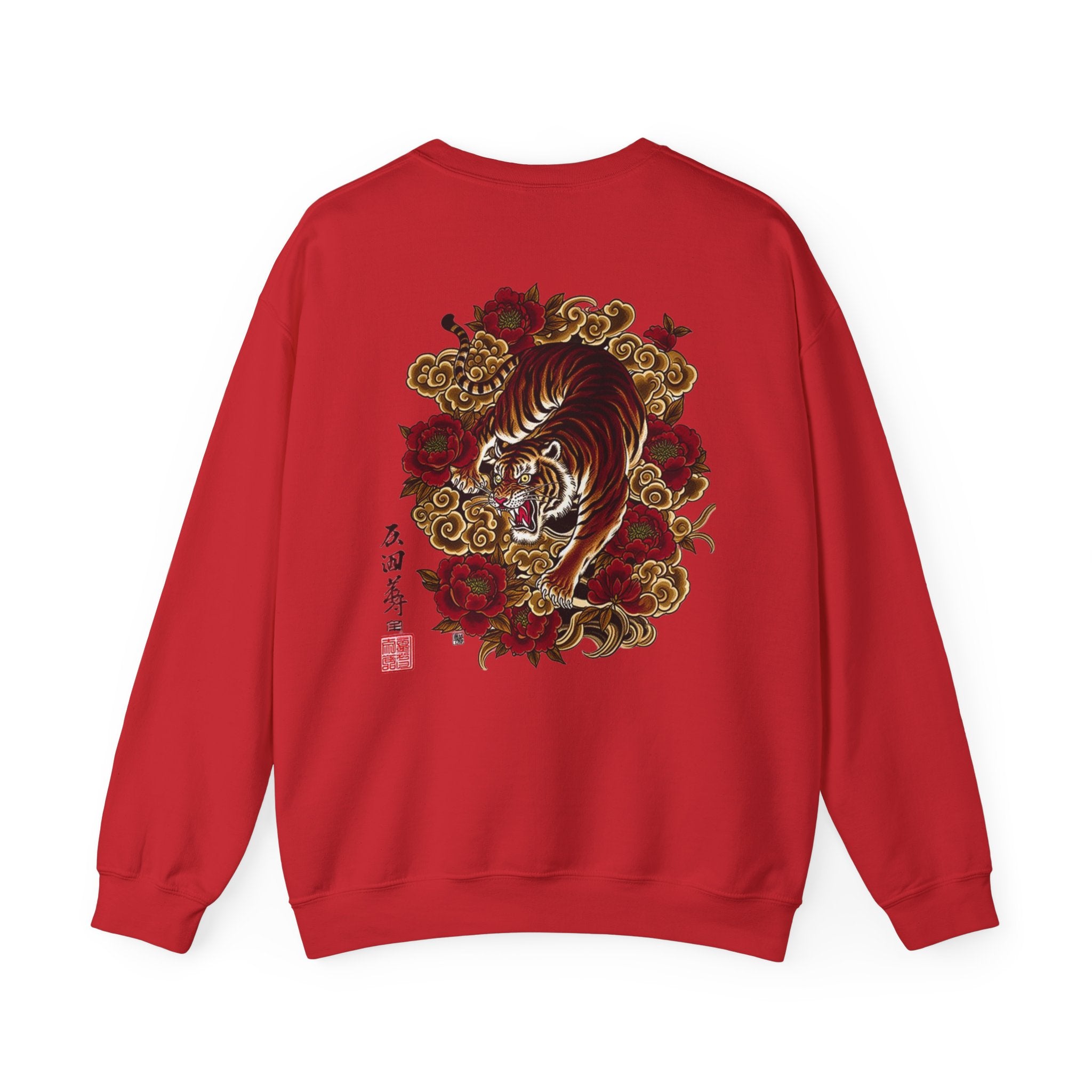 Tiger & Roses Crewneck Sweatshirt — Japanese Tattoo Style Back Graphic