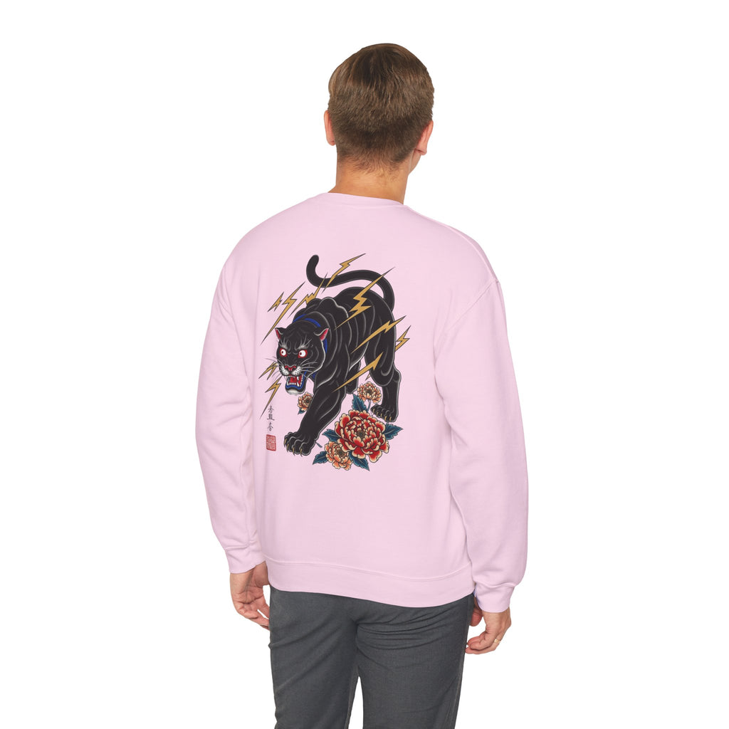 Panther Lightning Crewneck Sweatshirt — Japanese Tiger-Style Black Panther Graphic
