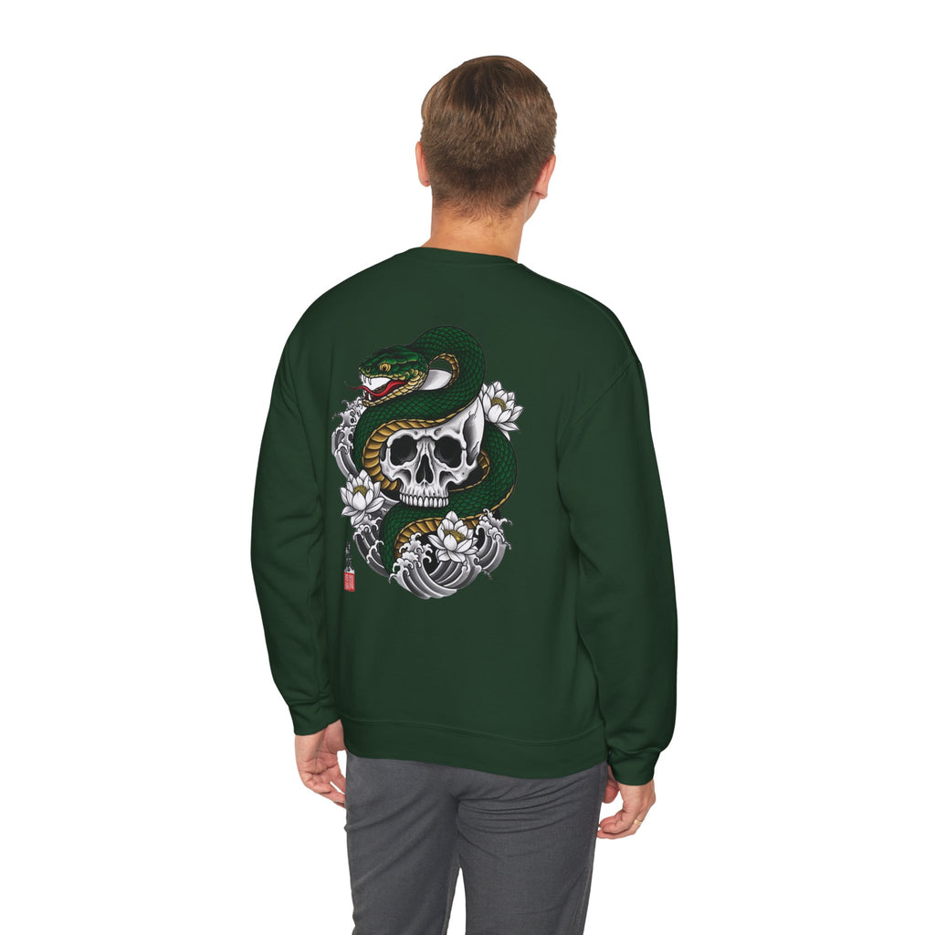 Skull & Snake Crewneck Sweatshirt — Japanese Tattoo Style