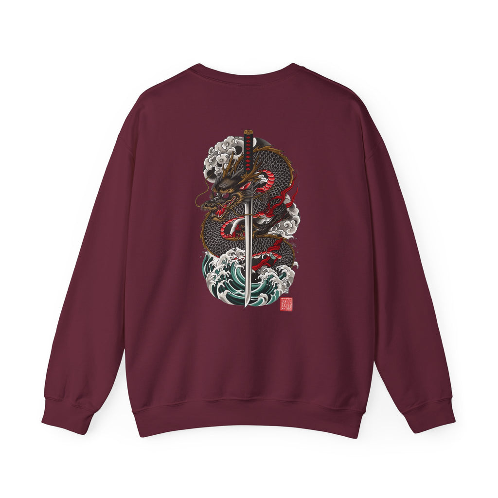 Dragon Sword Crewneck Sweatshirt — Japanese Wave Tattoo Style