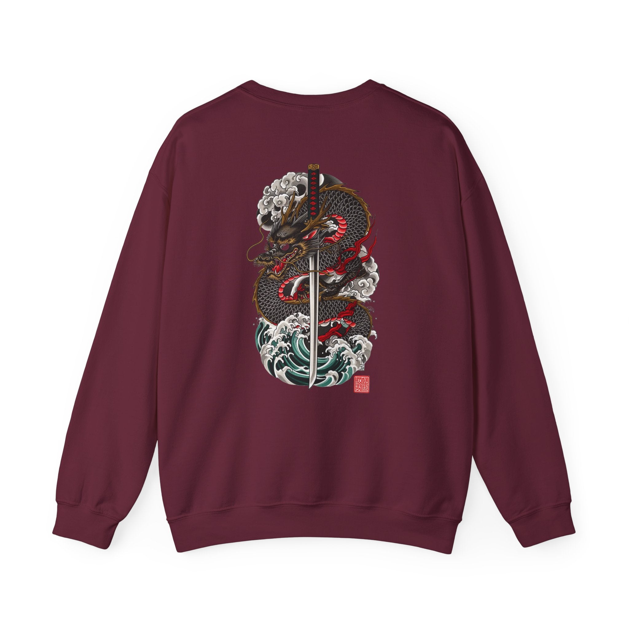 Dragon Sword Crewneck Sweatshirt — Japanese Wave Tattoo Style